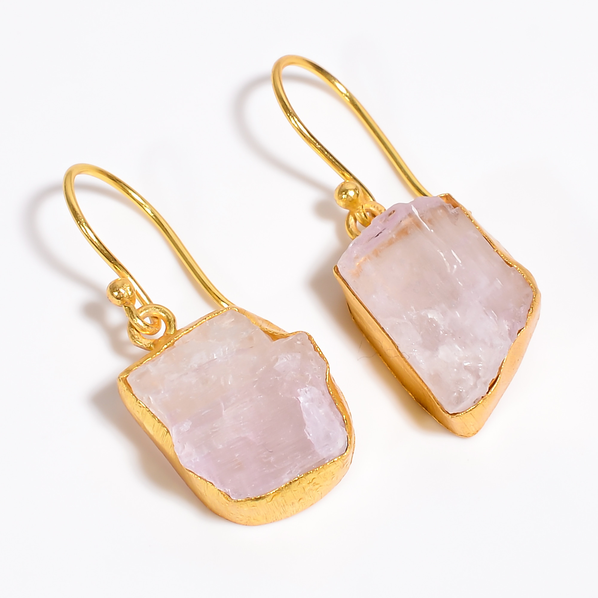 18K Gold Plated Earrings Natural Rough kunzite Gemstone Earrings