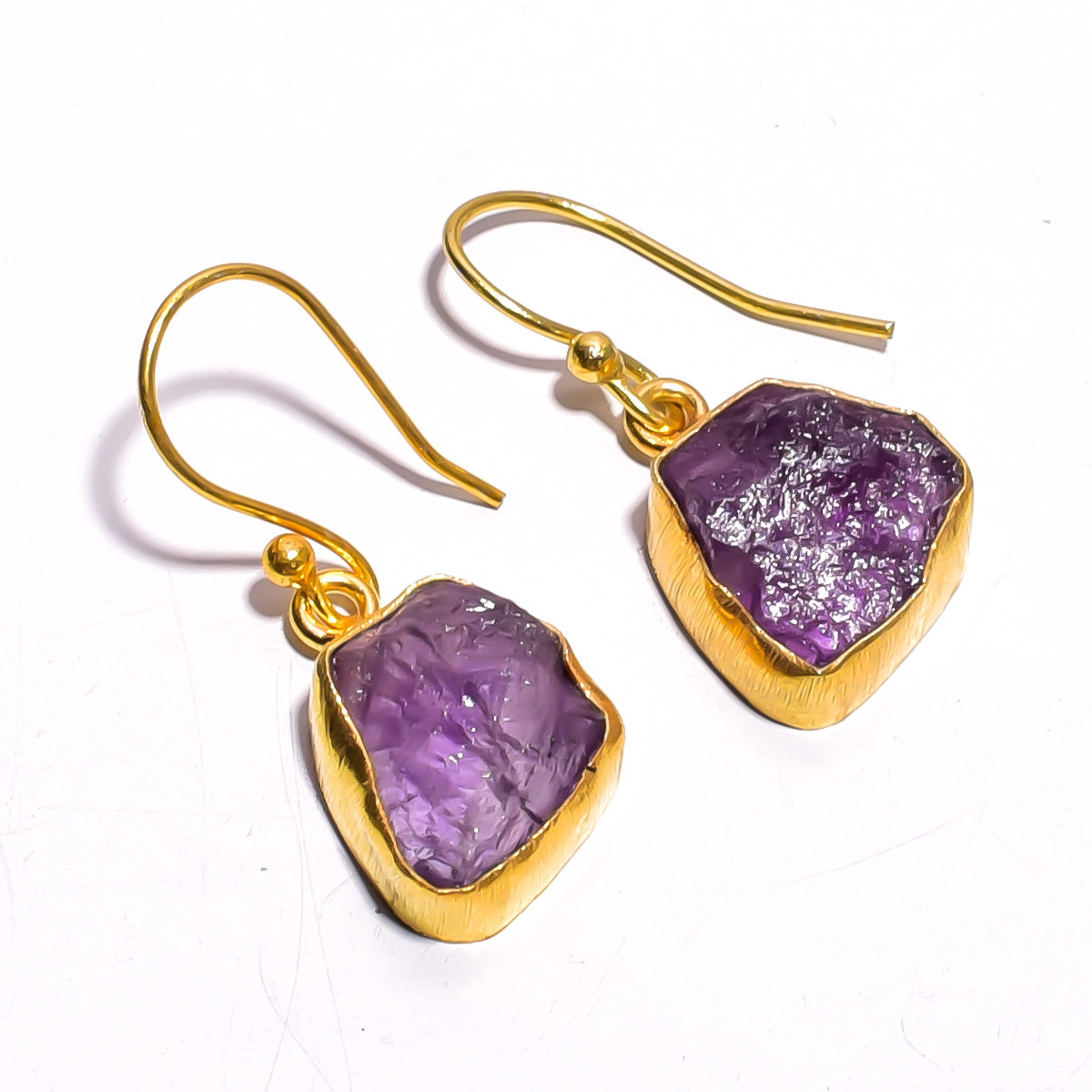 18K Gold Plated Earrings Natural Rough Amethyst Gemstone Earrings