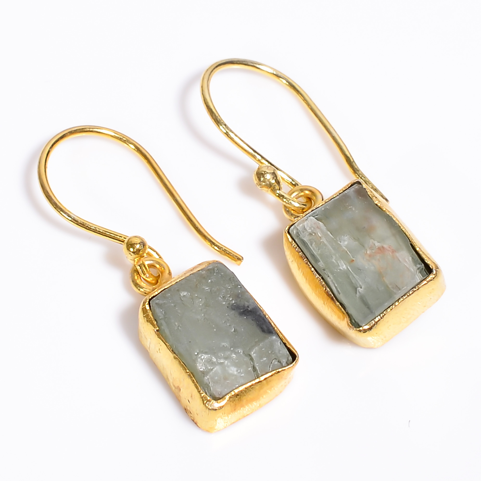 18K Gold Plated Earrings Natural Rough Green Kyanite Gemstone Earrings