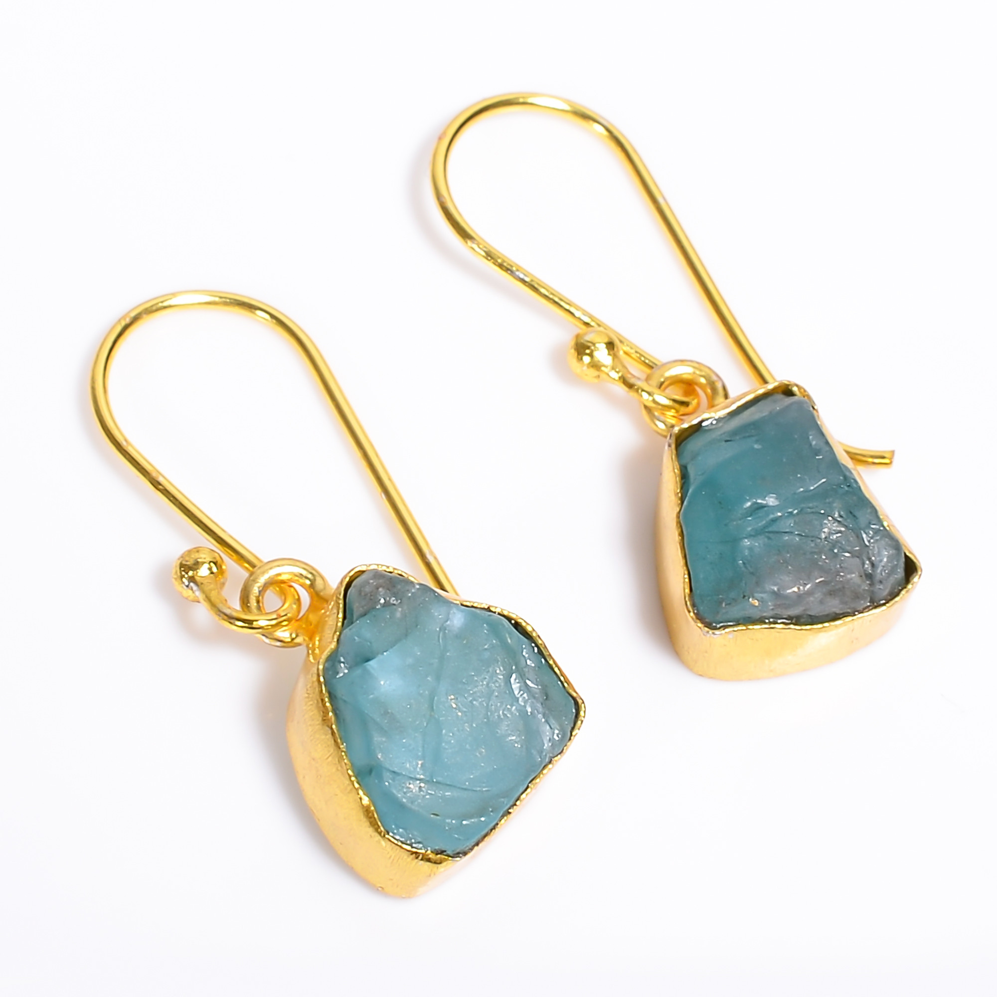 18K Gold Plated Earrings Natural Rough Sky Apatite Gemstone Earrings