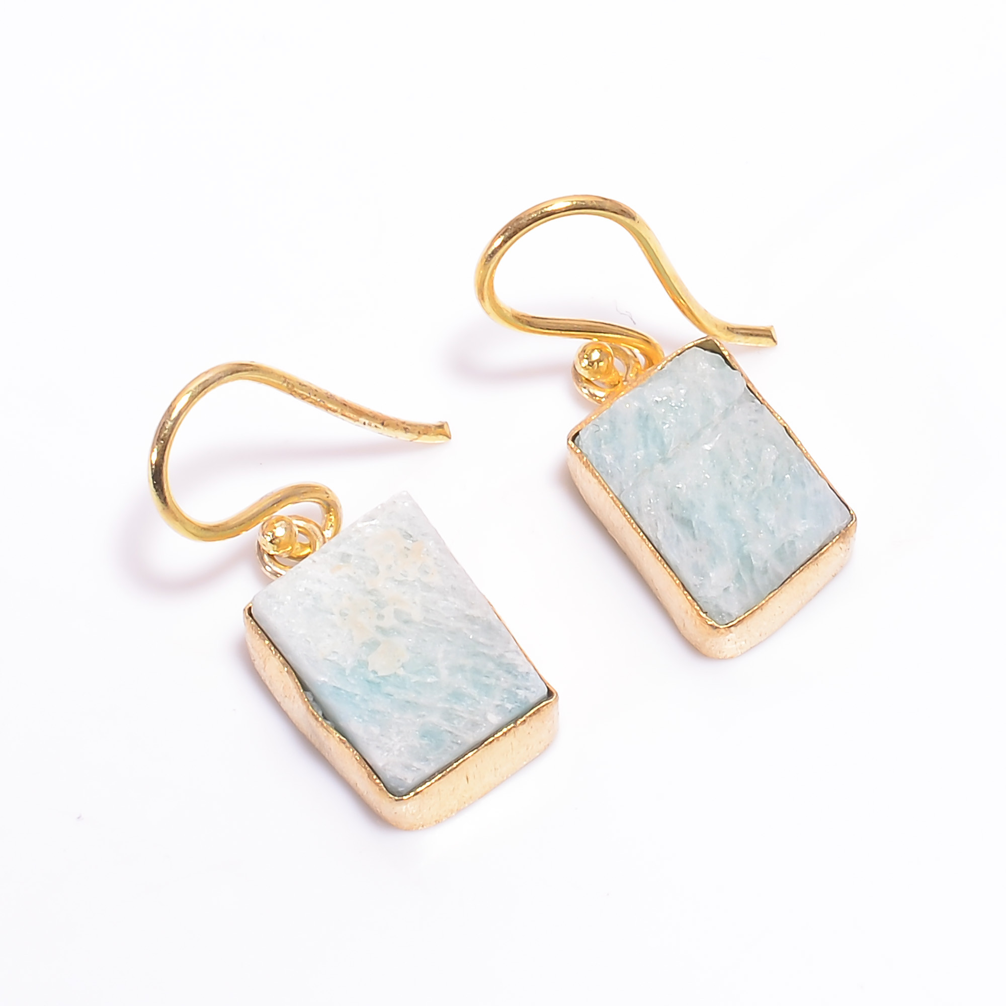 18K Gold Plated Earrings Natural Rough Amazonite Gemstone Earrings