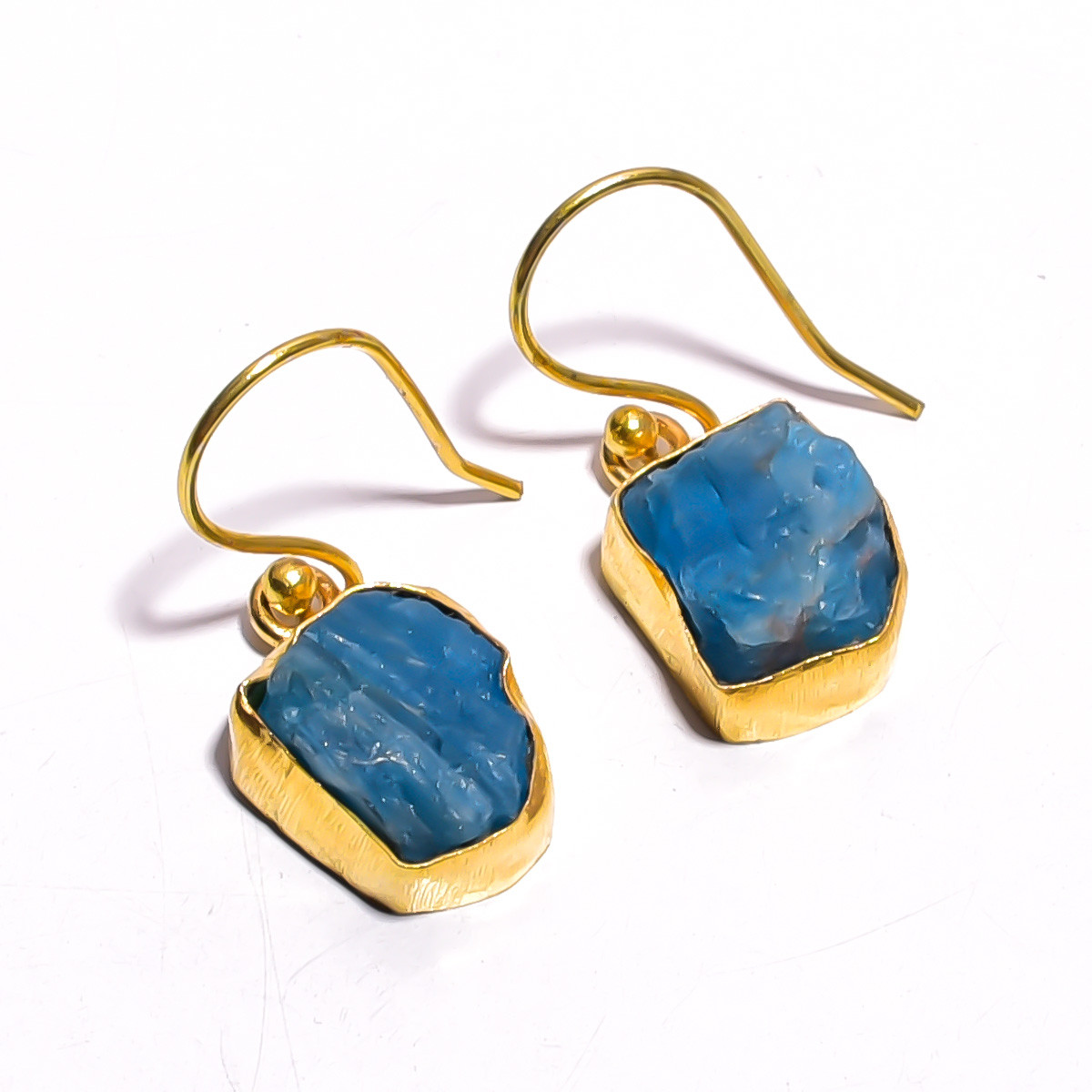 18K Gold Plated Earrings Natural Rough Neon Apatite Gemstone Earrings