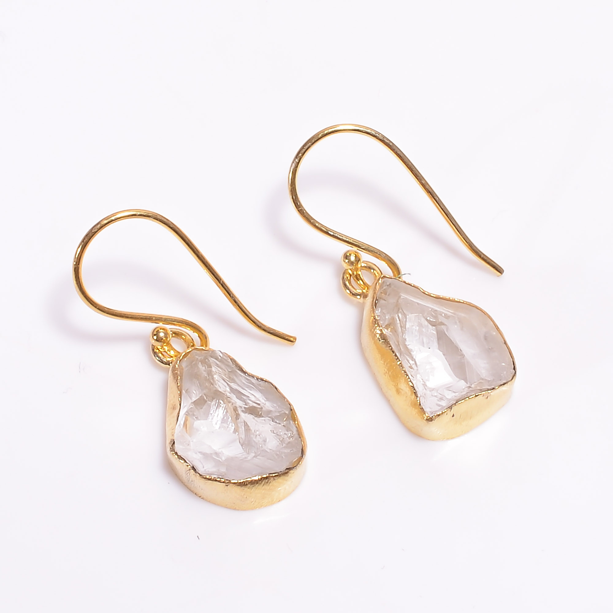18K Gold Plated Earrings Natural Rough Crystal Gemstone Earrings