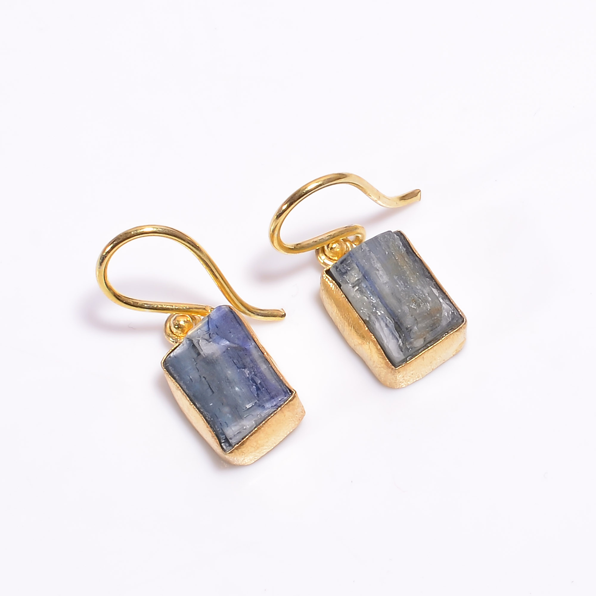 18K Gold Plated Earrings Natural Rough Blue Kyanite Gemstone Earrings