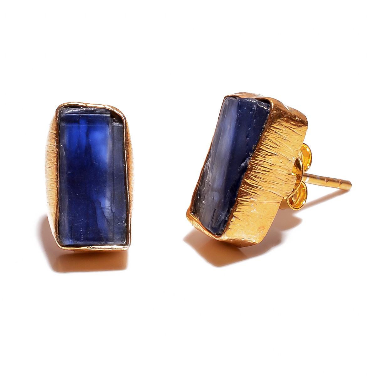 18K Gold Plated Earrings Natural Rough Blue Kyanite Gemstone Stud Earrings