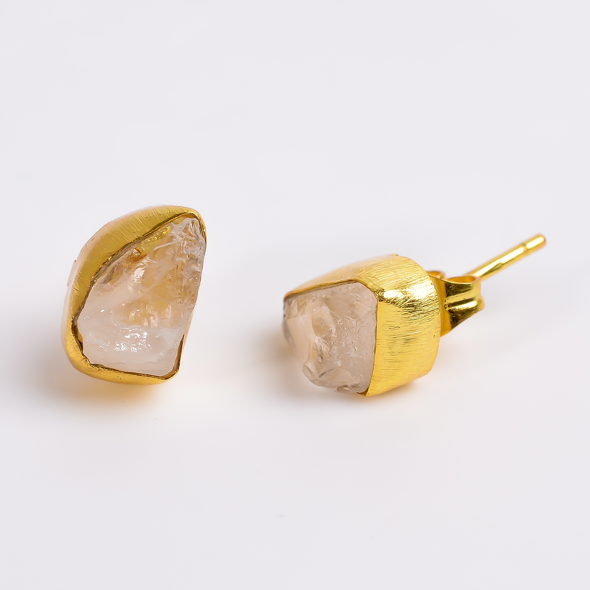 18K Gold Plated Earrings Natural Rough Crystal Gemstone Stud Earrings