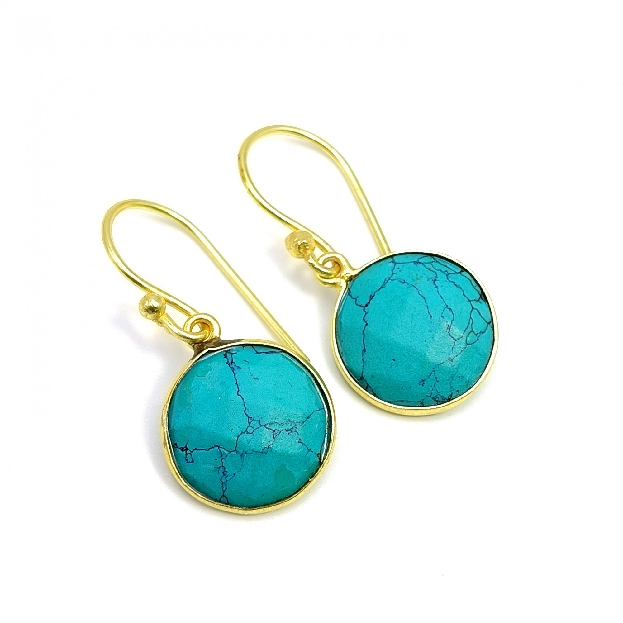 18K Gold Plated Drop Earrings Turquoise Round Cut Gemstone