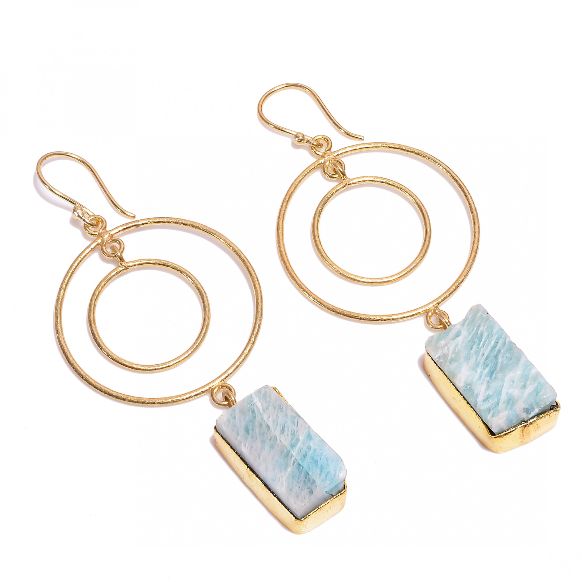 18K Gold Plated Earrings Natural Amazonite Raw Gemstone Earrings
