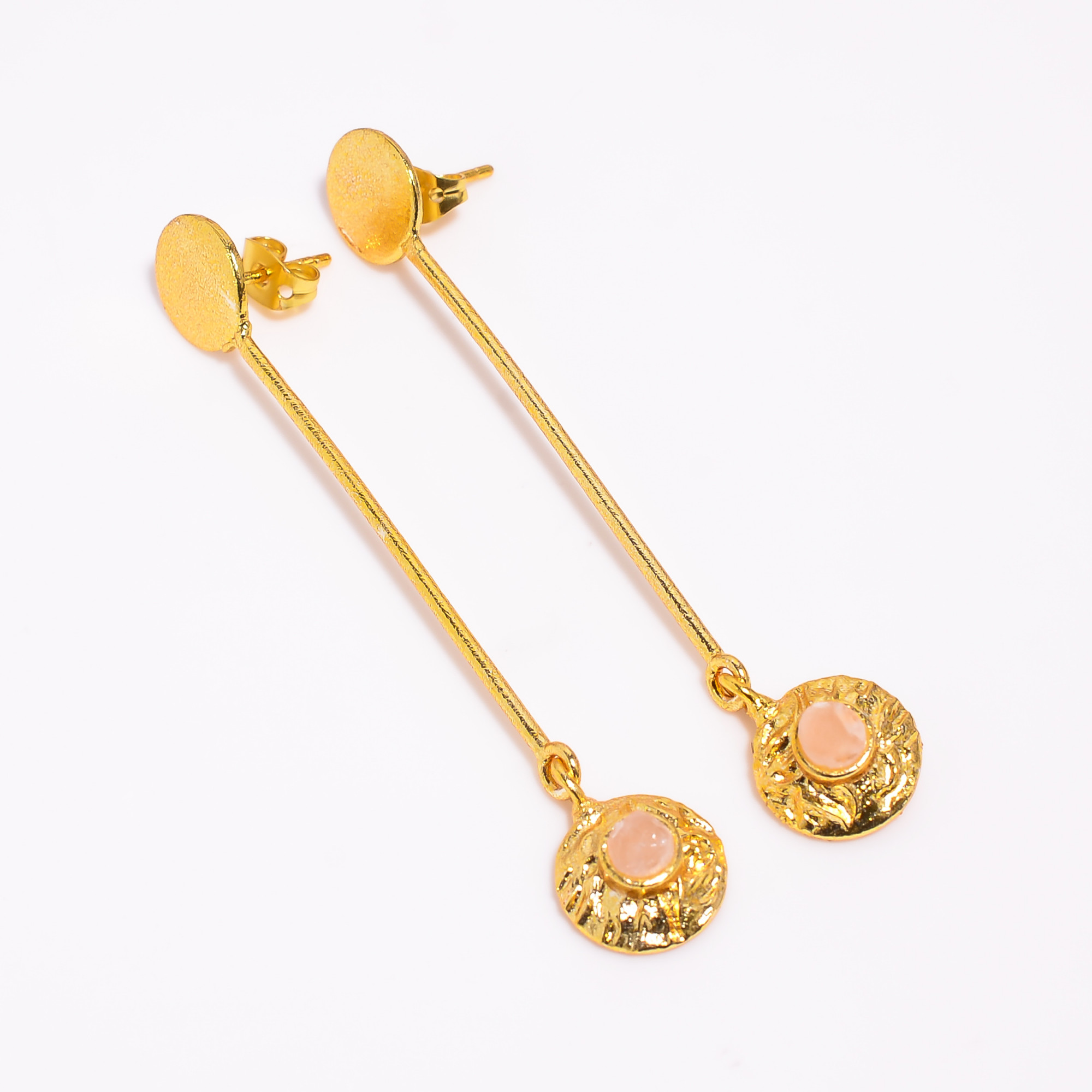 18K Gold Plated Earrings Natural Rough Rose Quartz Gemstone Earrings