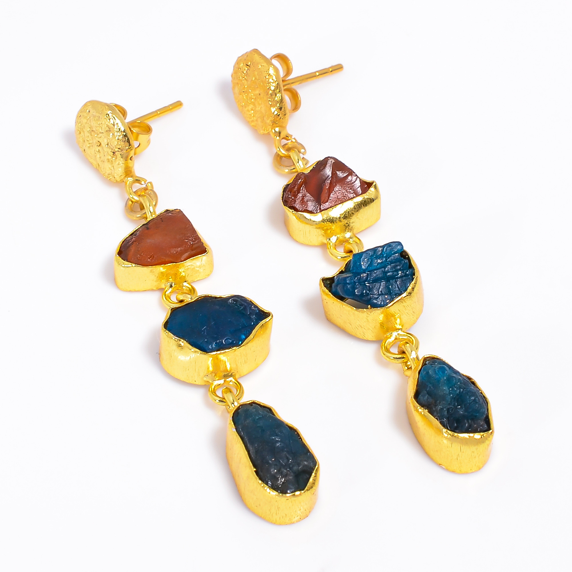 18K Gold Plated Dangle Earrings Natural Raw Carnelian Gemstone Earrings