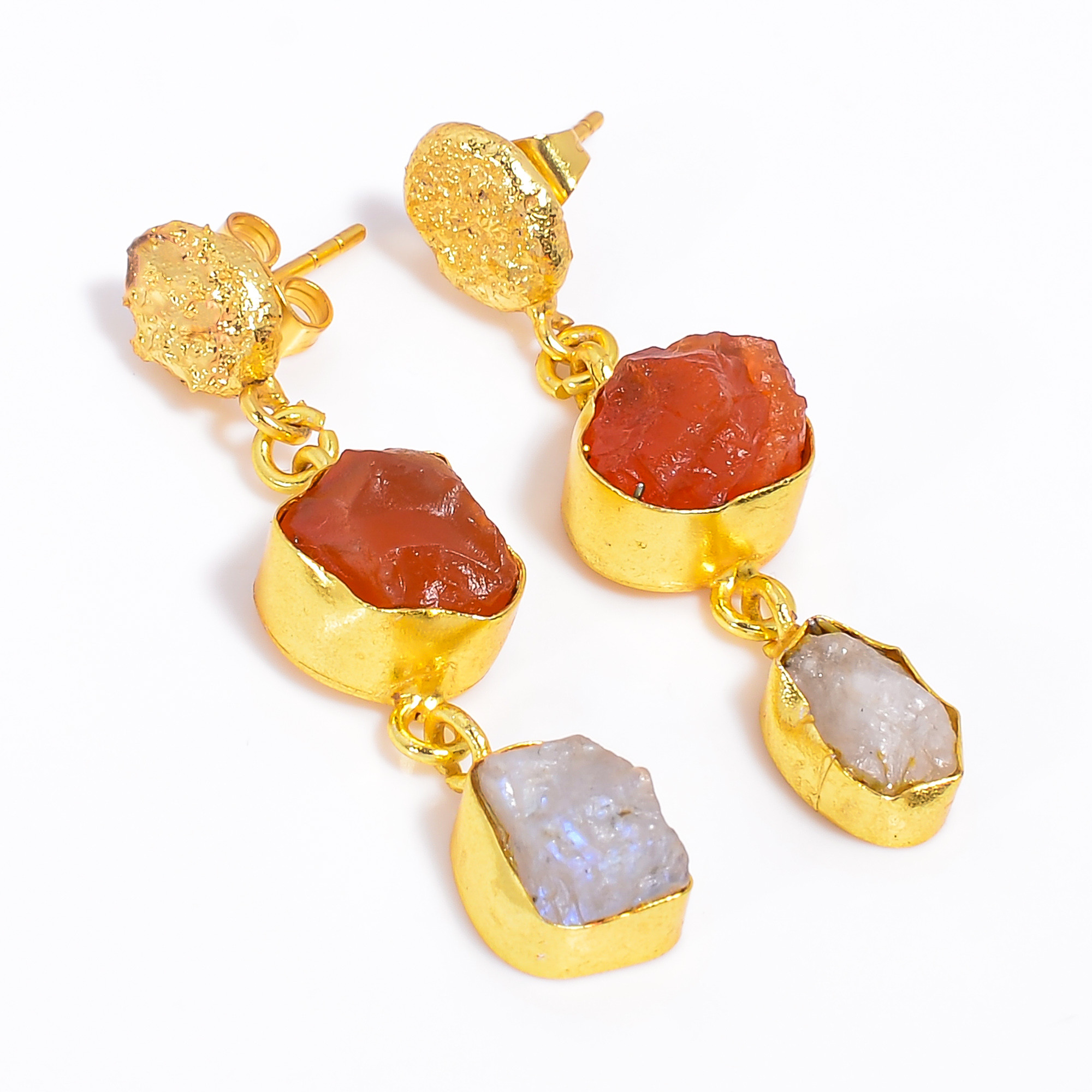 18K Gold Plated Dangle Earrings Natural Raw Carnelian Gemstone Earrings