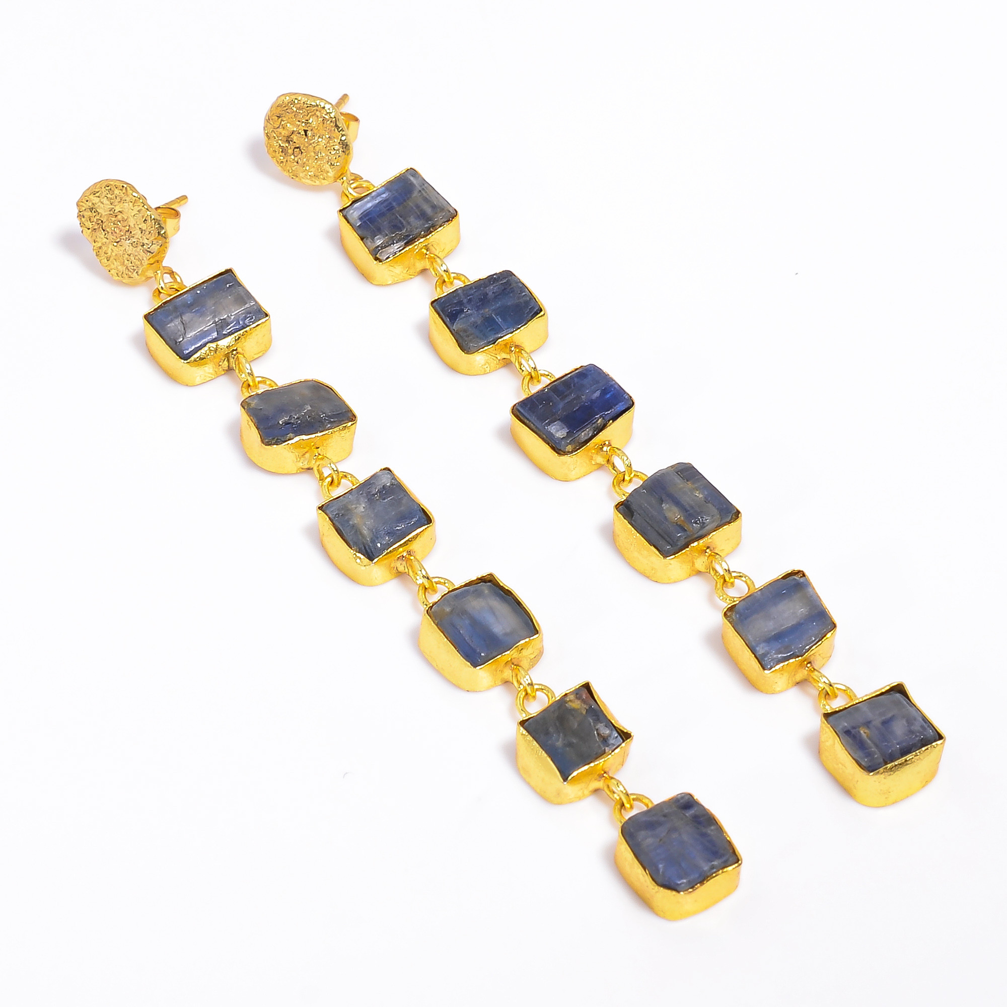 18K Gold Plated Dangle Earrings Natural Raw Blue Kyanite Gemstone Earrings