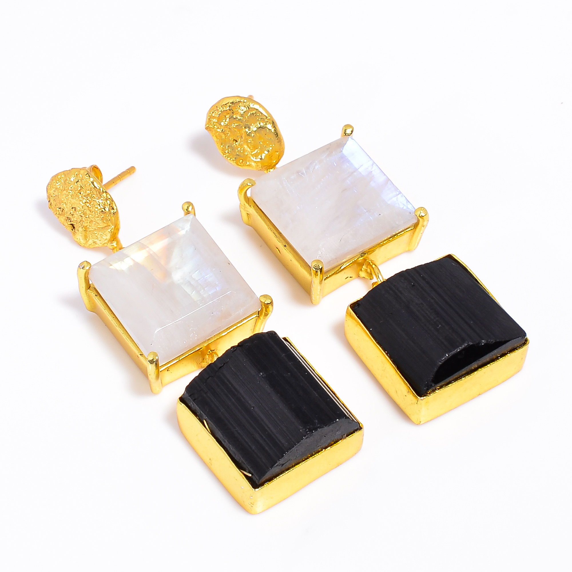 18K Gold Plated Dangle Earrings Natural Rainbow Moonstone Earrings