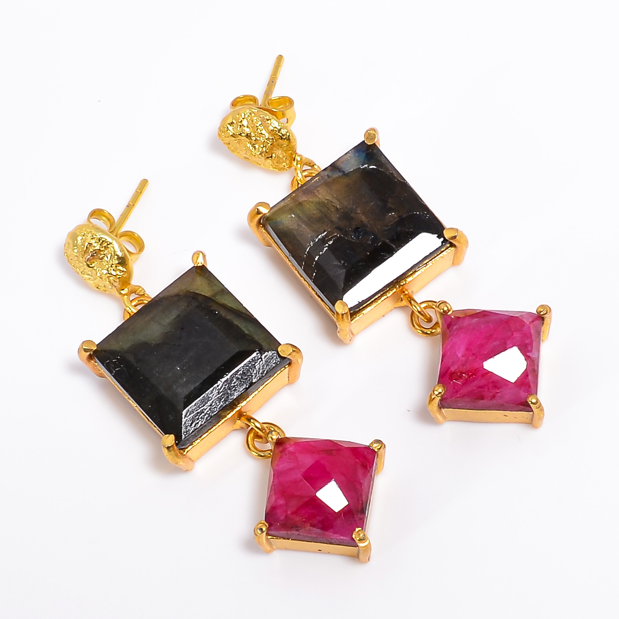 18K Gold Plated Dangle Earrings Natural Labradorite Earrings