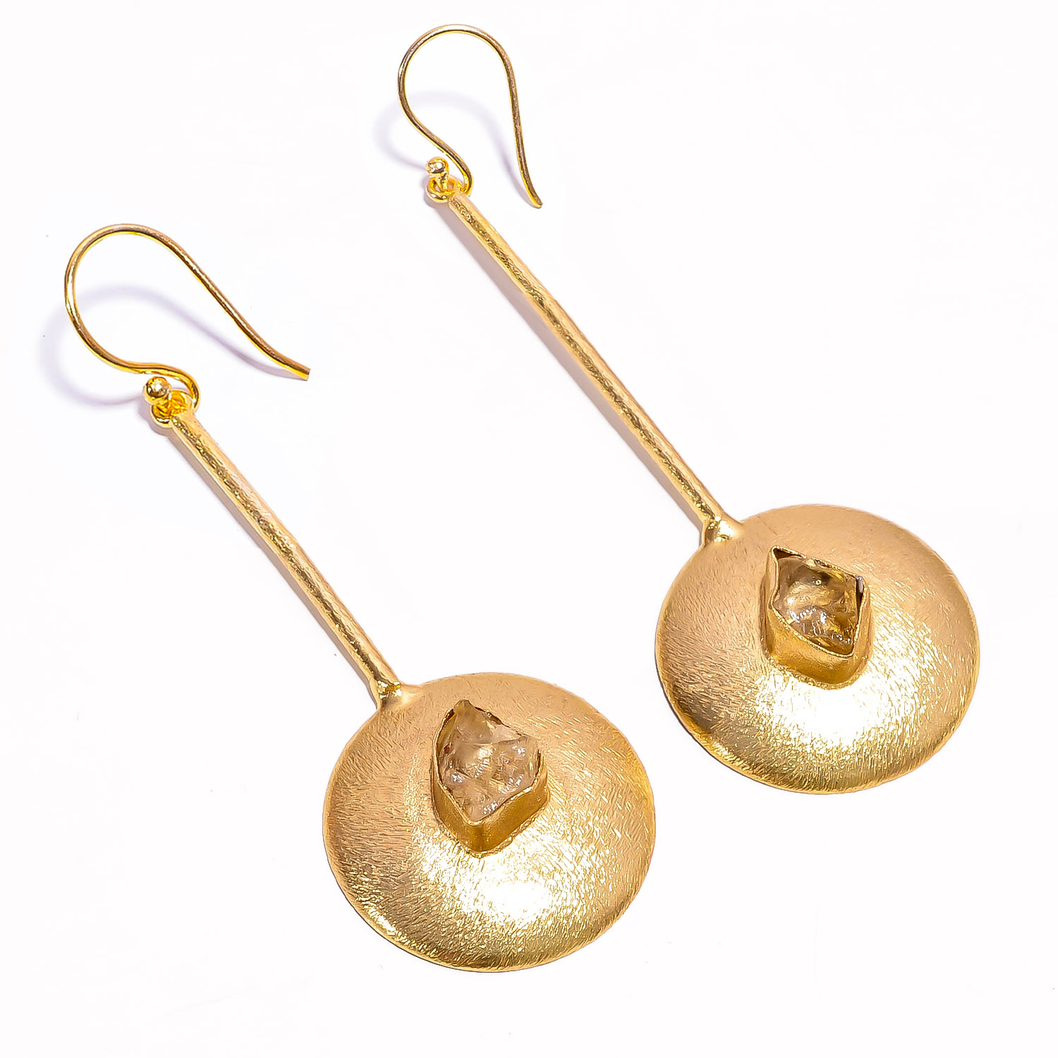 18K Gold Plated Earrings Natural Rough Citrine Gemstone Earrings
