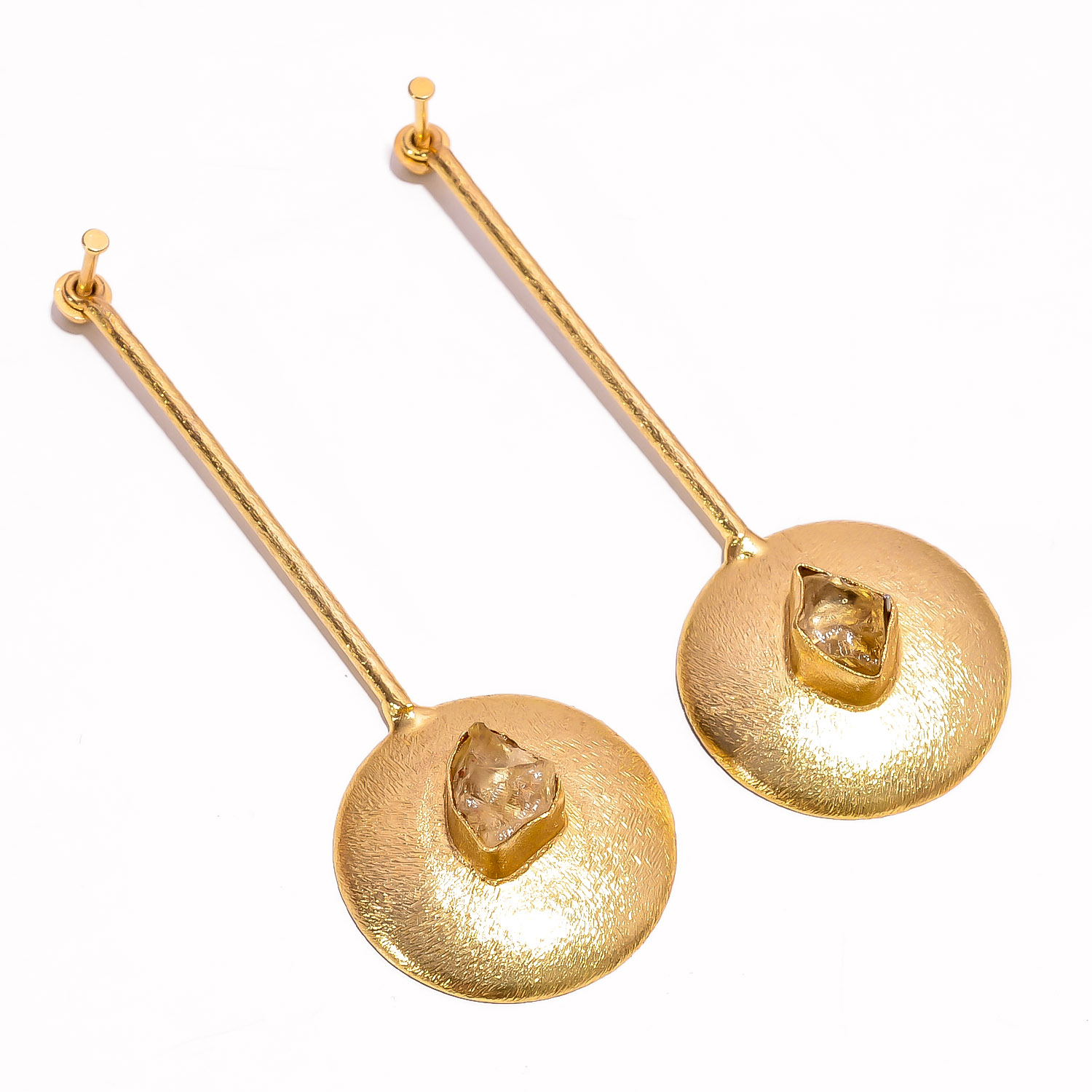 18K Gold Plated Earrings Natural Rough Citrine Gemstone Earrings