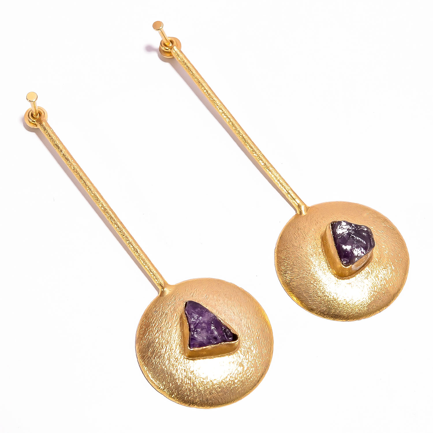 18K Gold Plated Earrings Natural Rough Amethyst Gemstone Earrings