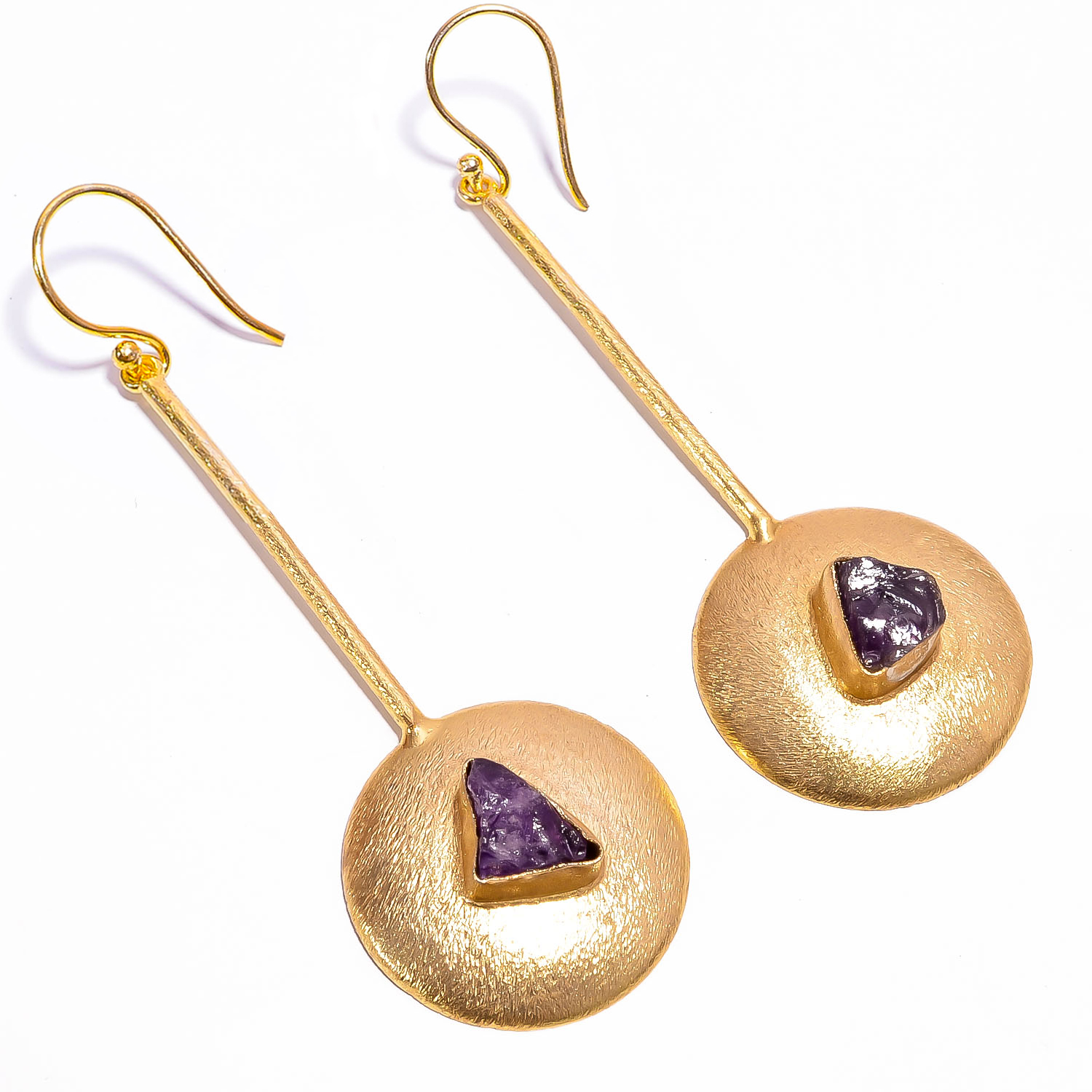 18K Gold Plated Earrings Natural Rough Amethyst Gemstone Earrings