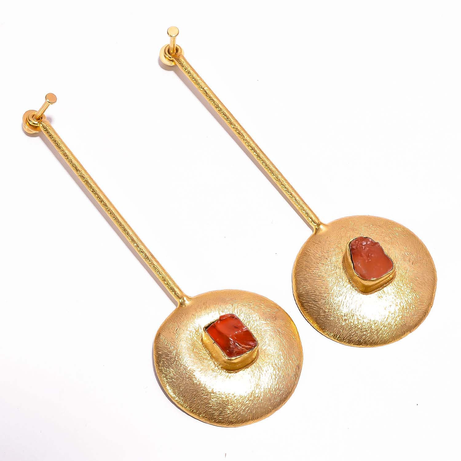 18K Gold Plated Earrings Natural Rough Carnelian Gemstone Earrings
