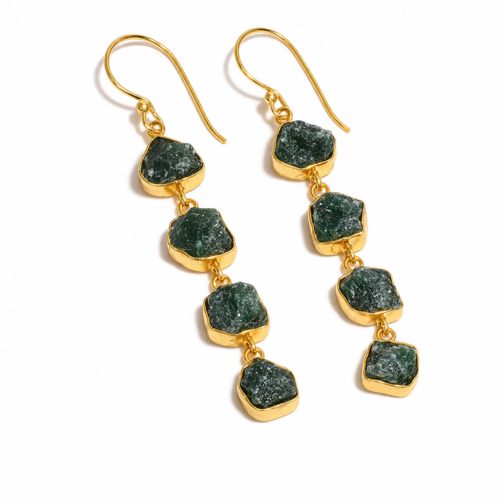 Image of Natural Green Aventurine Raw Gemstone 18K Gold Plated Earrings