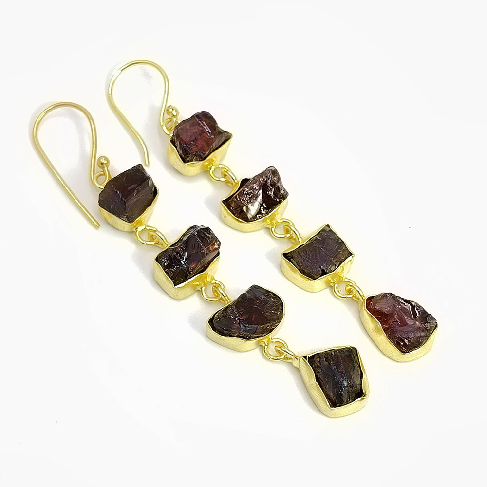 Natural Garnet Raw Gemstone 18K Gold Plated Earrings