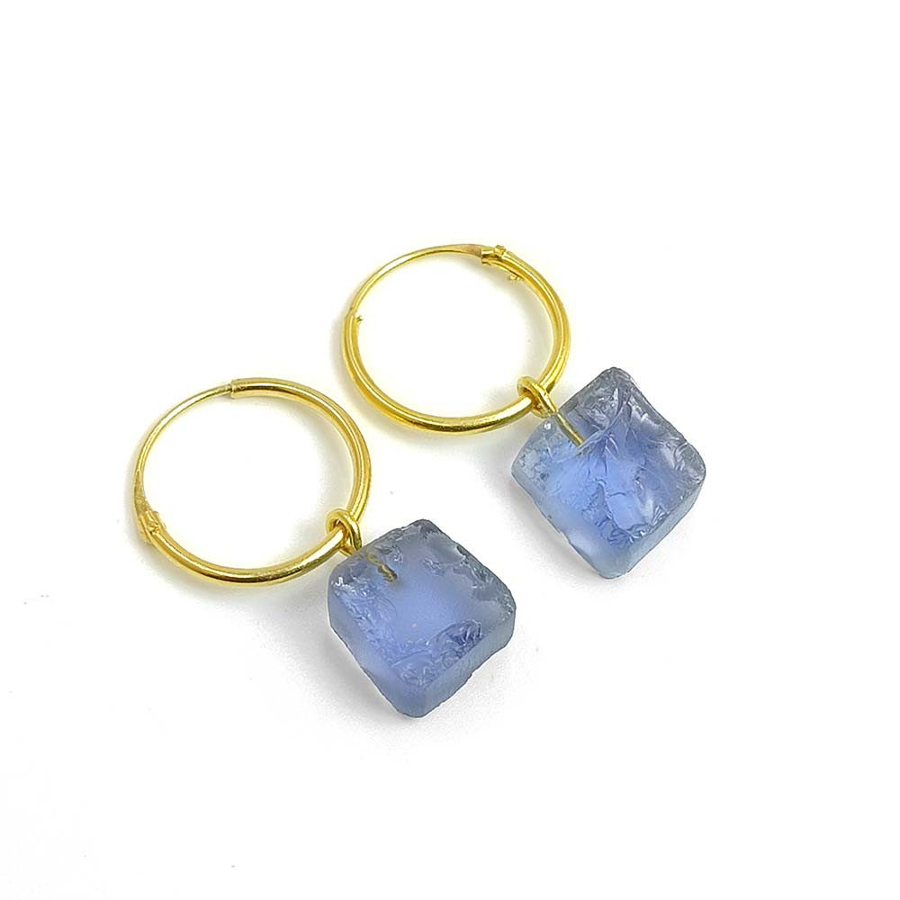 18K Gold Plated Hoop Earrings Raw Tanzanite Gemstone