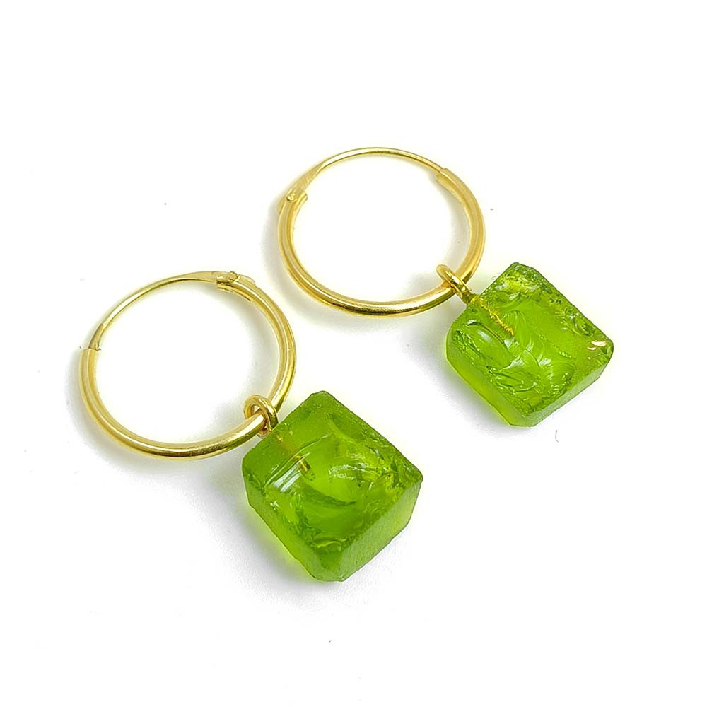 Peridot Raw Gemstone 18K Gold Plated Hoop Earrings