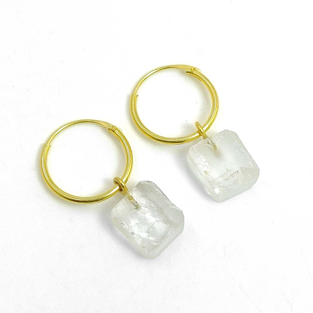 Crystal Raw Gemstone 18K Gold Plated Hoop Earrings