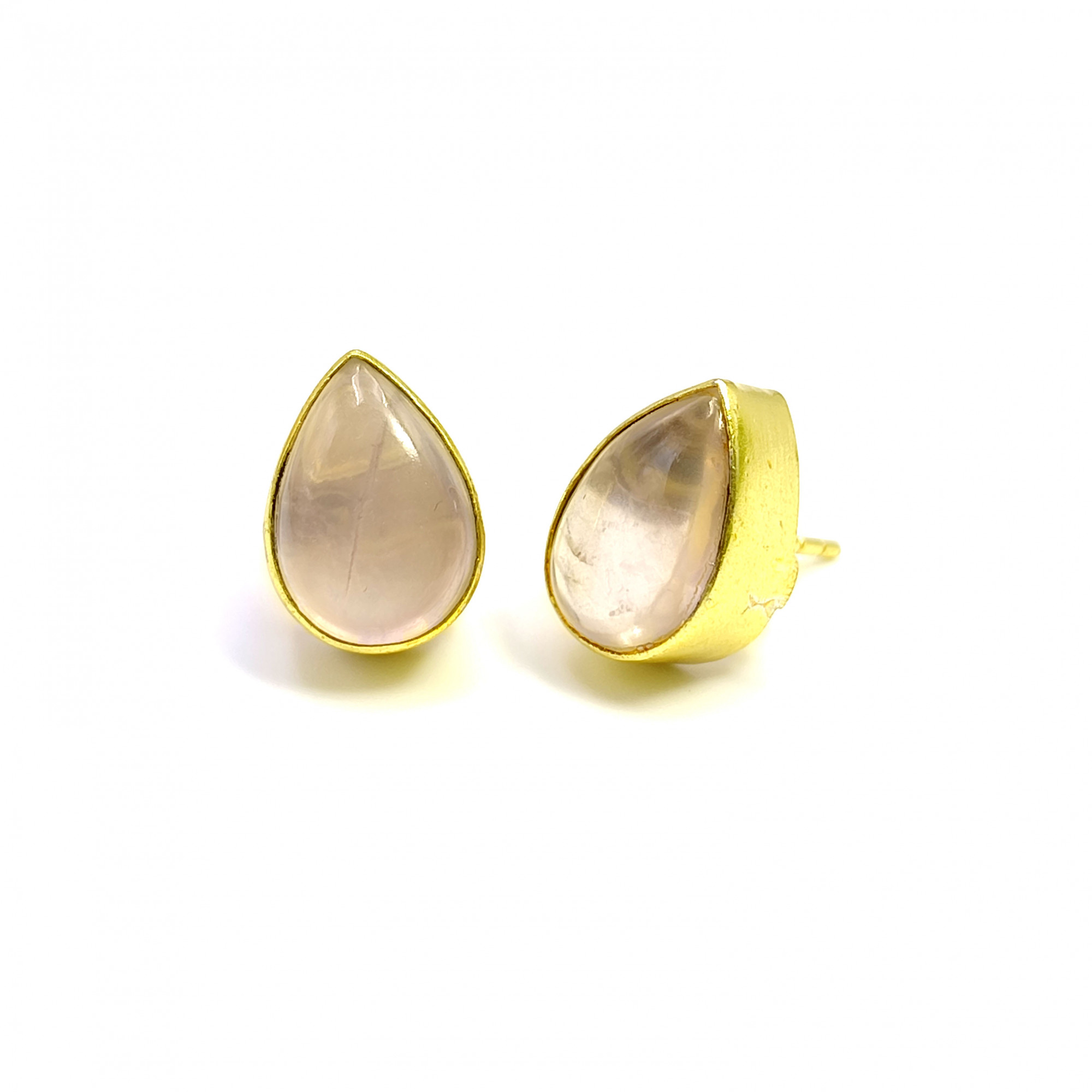 18K Gold Plated Earrings Rose Quartz Gemstone Stud Earrings