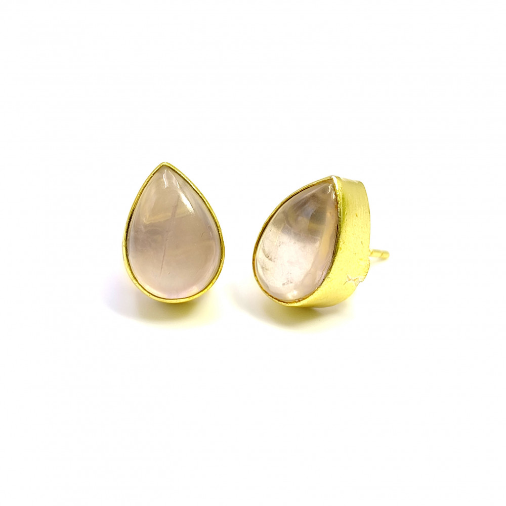 Image of 18K Gold Plated Earrings Rose Quartz Gemstone Stud Earrings
