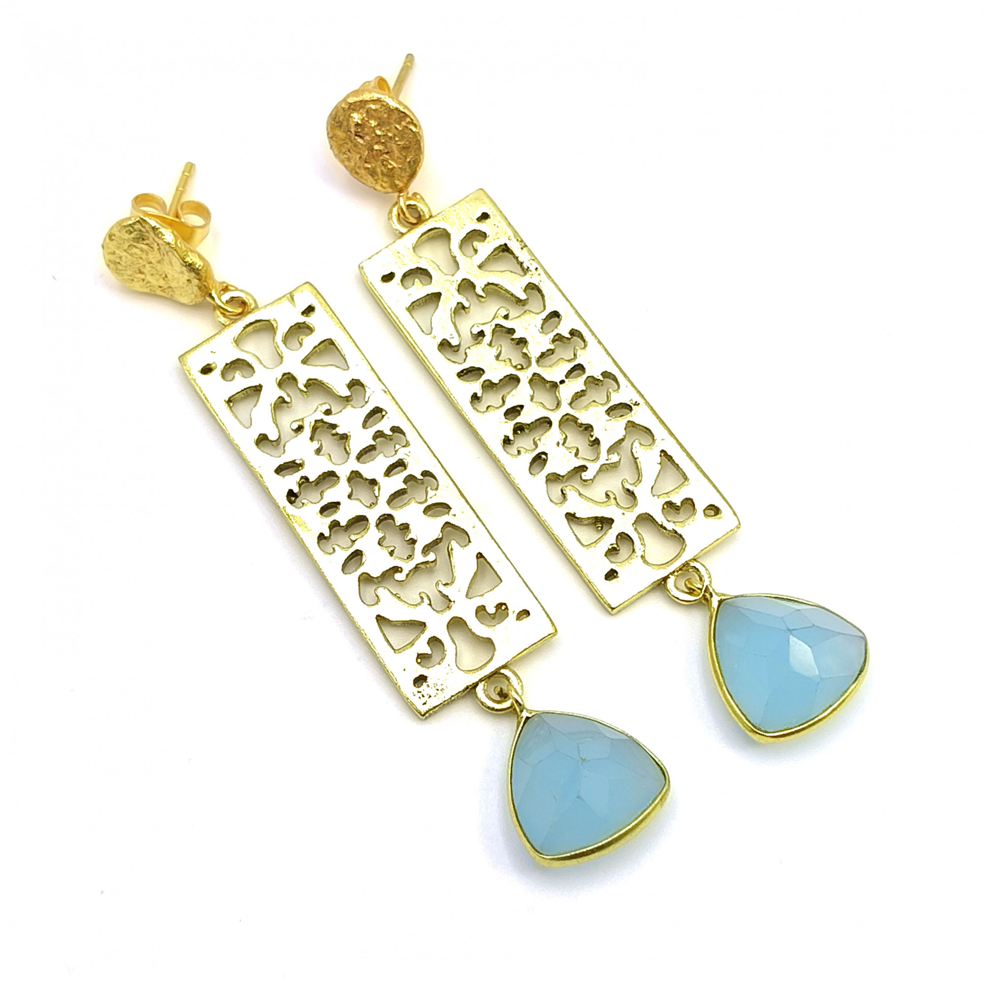 Natural Chalcedony Gemstone 18K Gold Plated Earrings