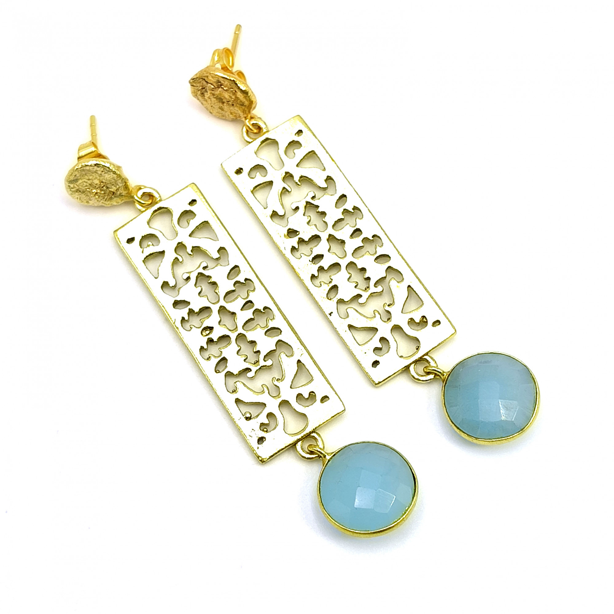 Natural Chalcedony Gemstone 18K Gold Plated Earrings