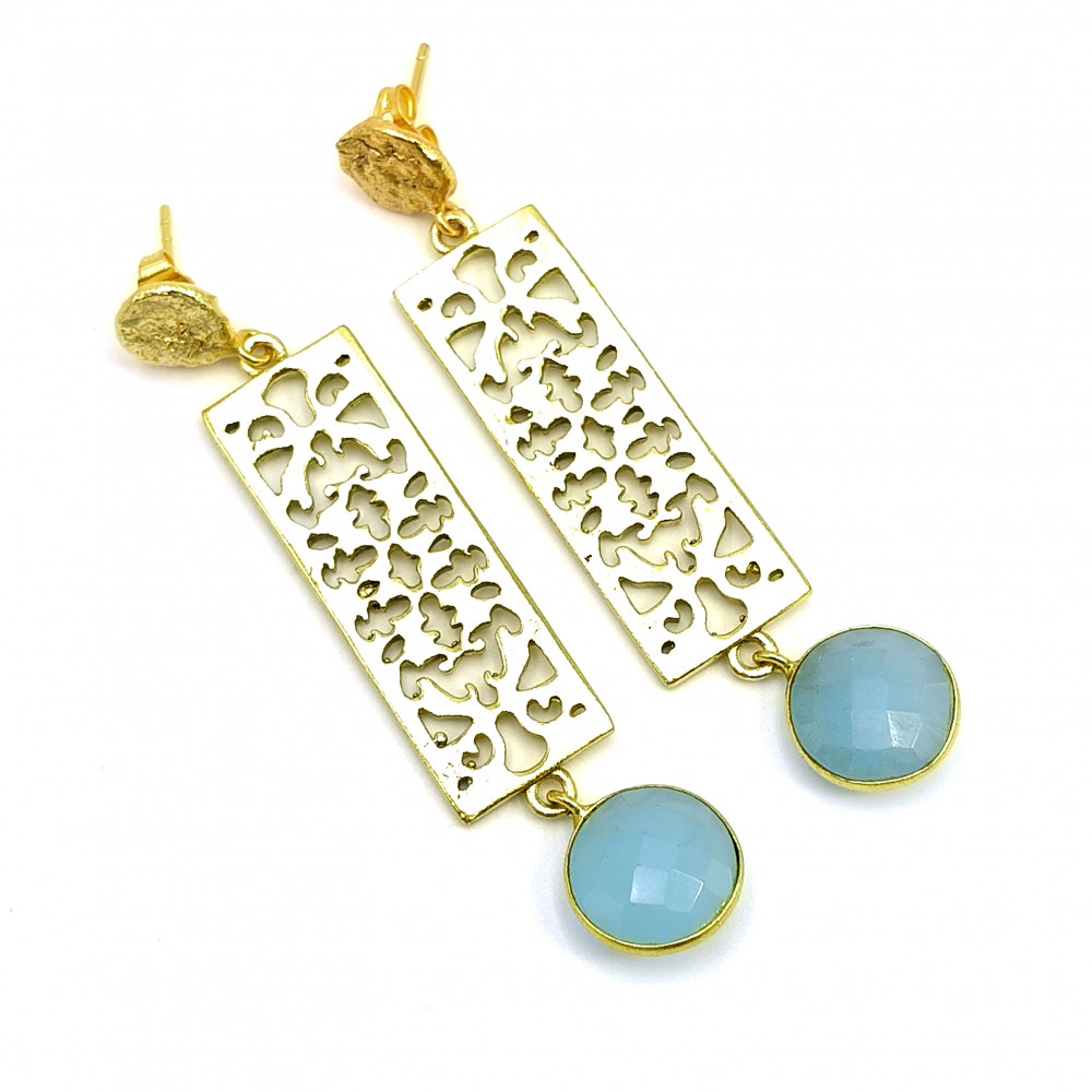 Image of Natural Chalcedony Gemstone 18K Gold Plated Earrings