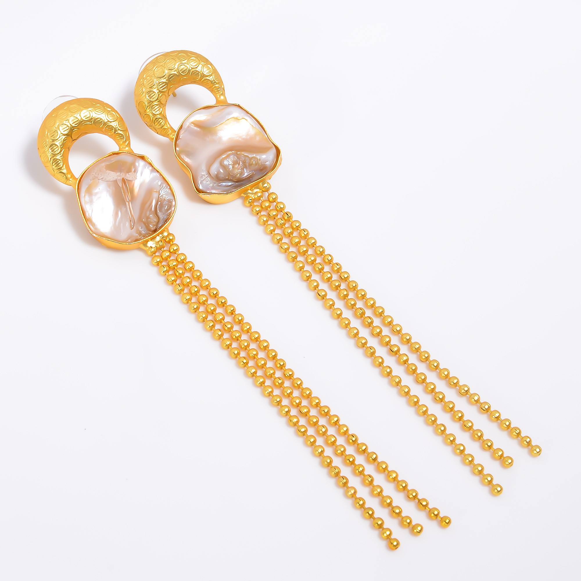 18K Gold Plated Designer Fashion Baroque Pearl Earrings Handmade Jewelry