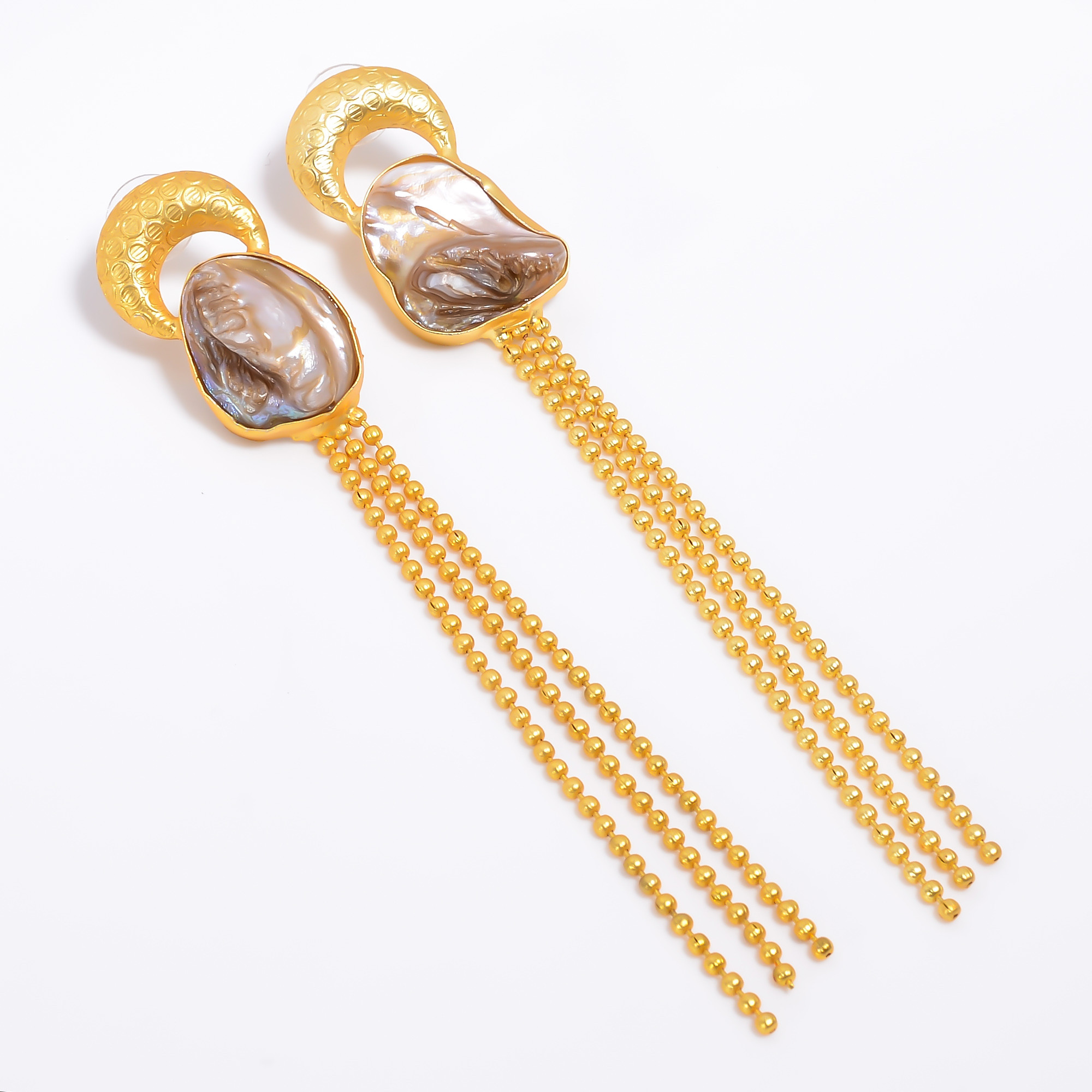 18K Gold Plated Designer Fashion Baroque Pearl Earrings Handmade Jewelry