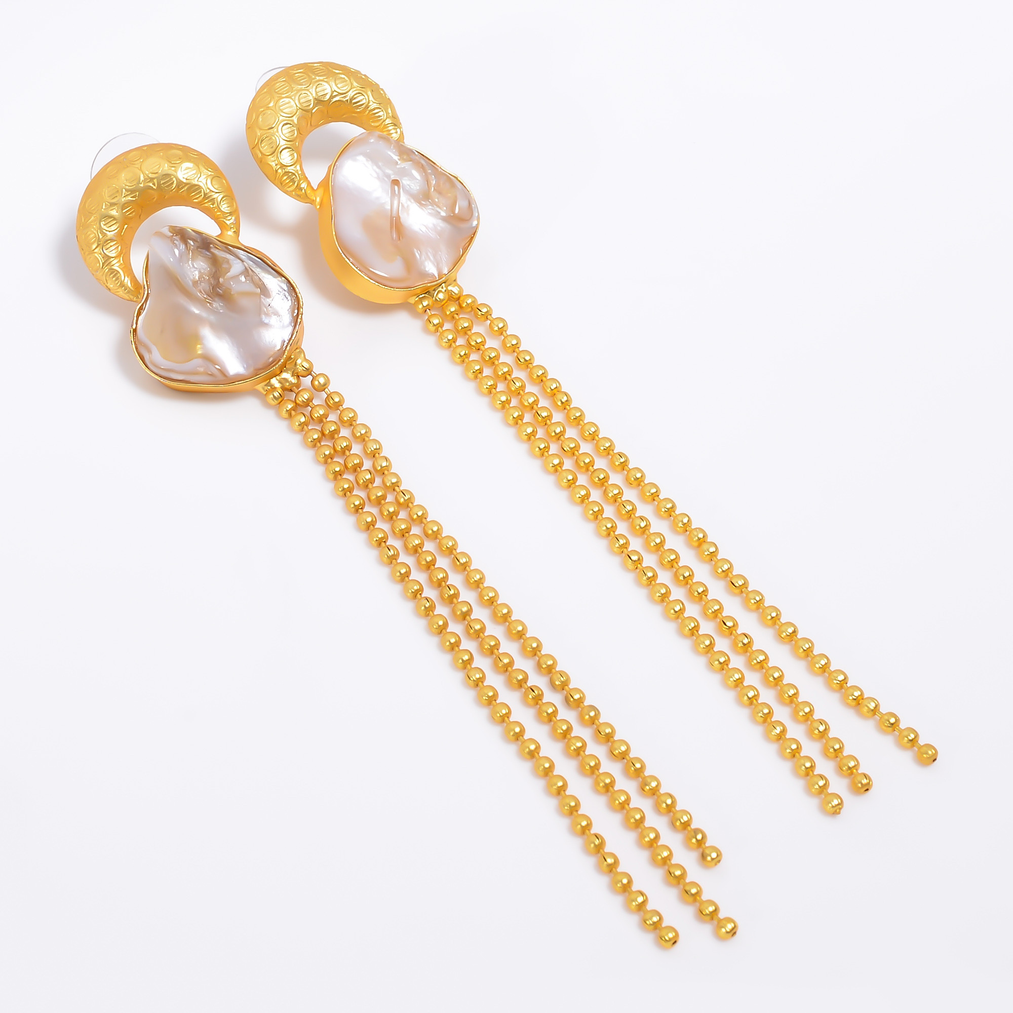 18K Gold Plated Designer Fashion Baroque Pearl Earrings Handmade Jewelry