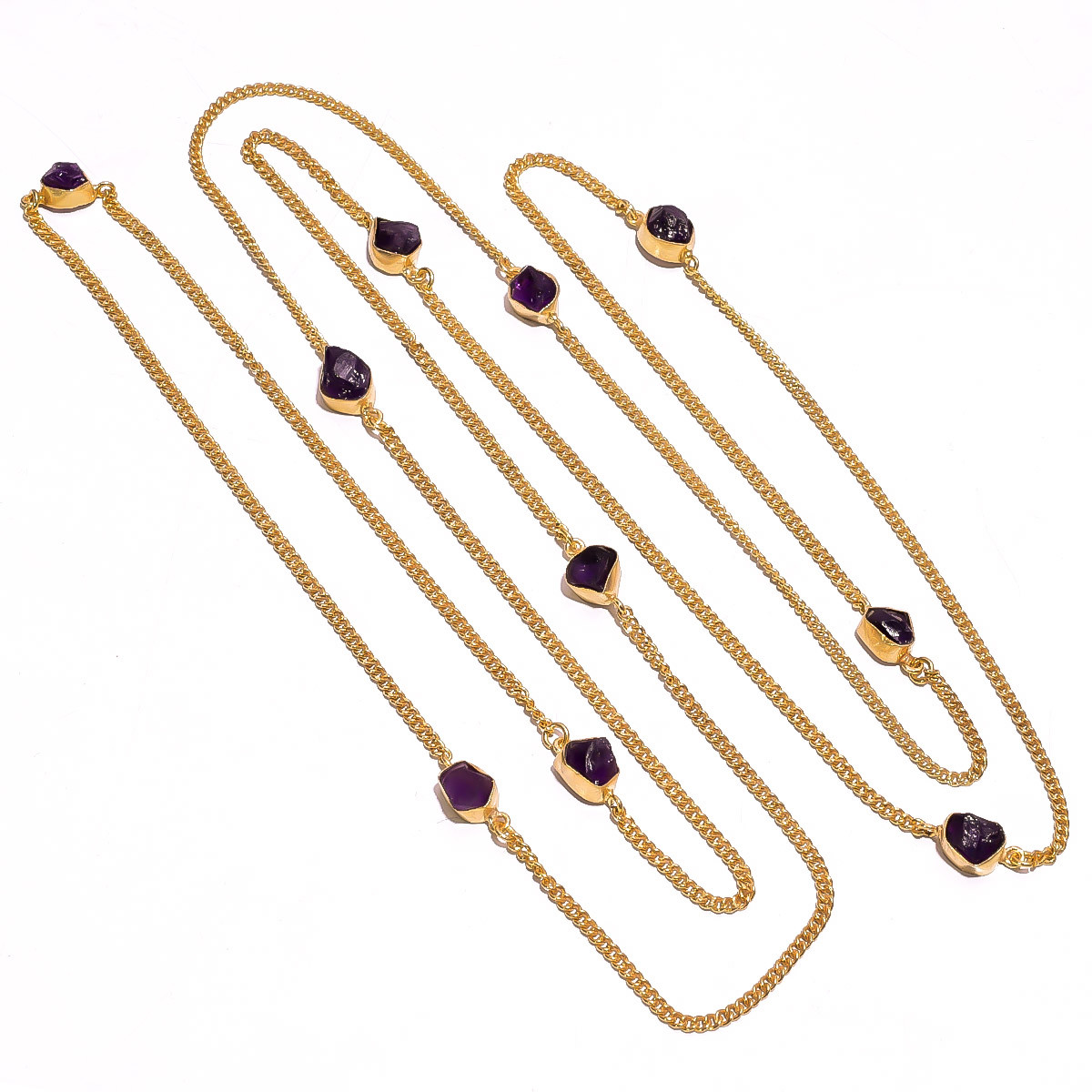 18K Gold Plated Necklace Natural Rough Amethyst Gemstone Necklace