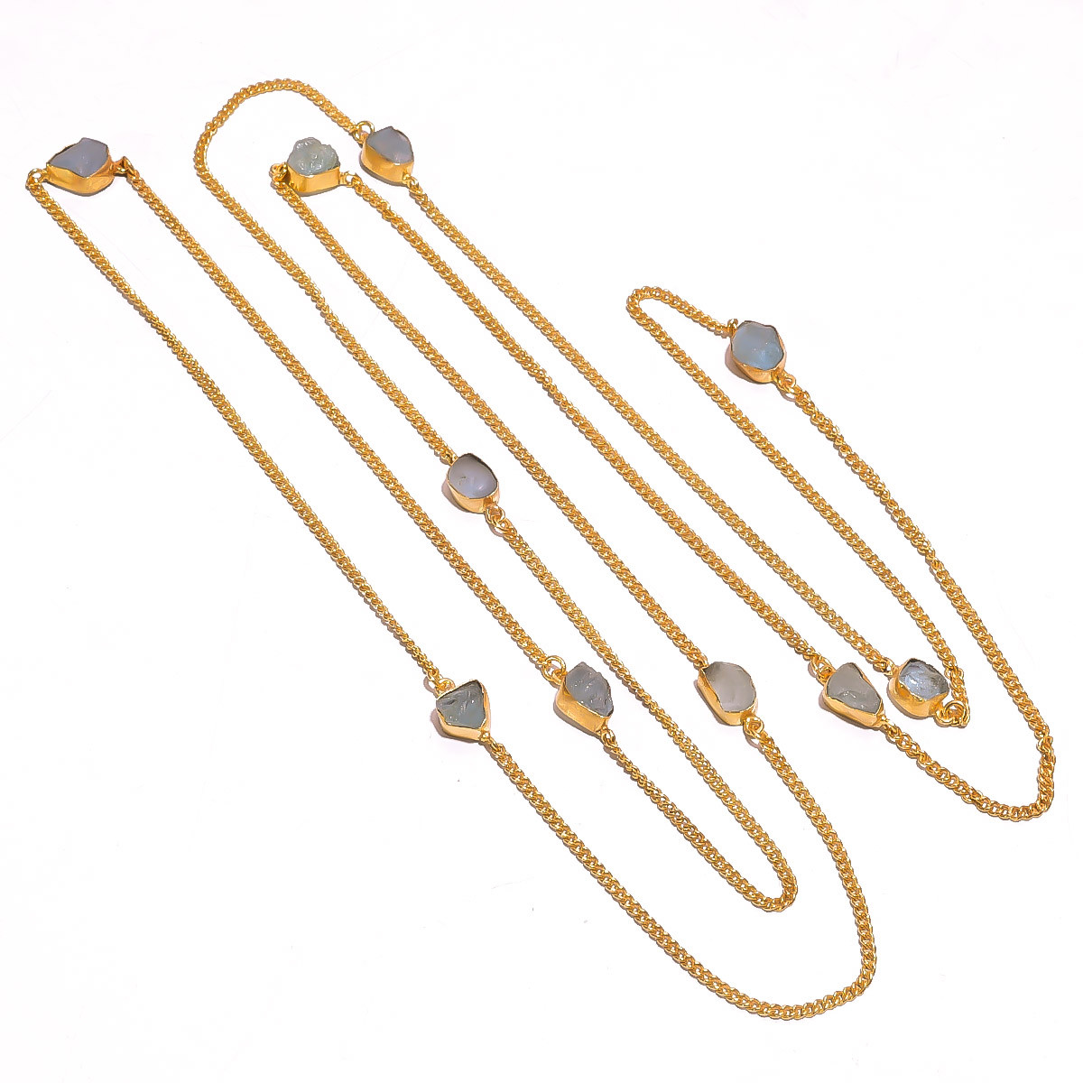 18K Gold Plated Necklace Natural Rough Aquamarine Gemstone Necklace