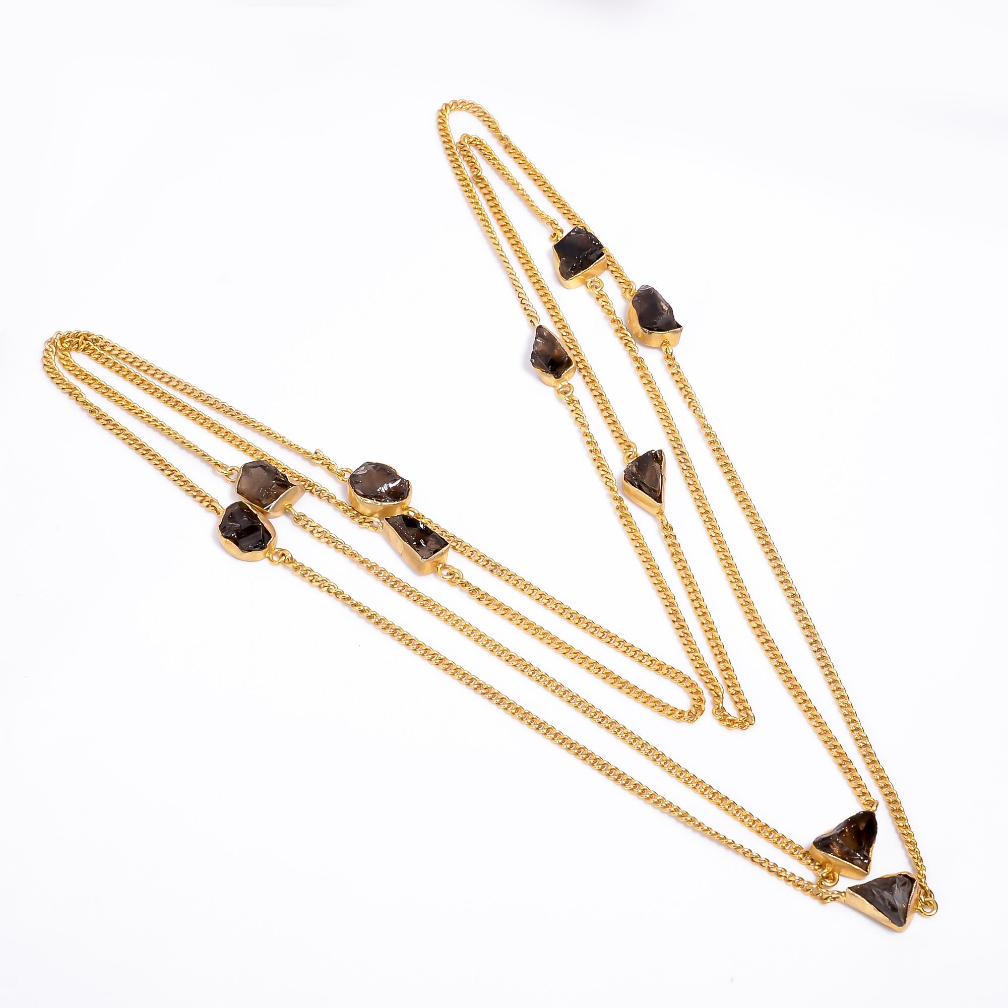 18K Gold Plated Necklace Natural Rough Smoky Gemstone Necklace