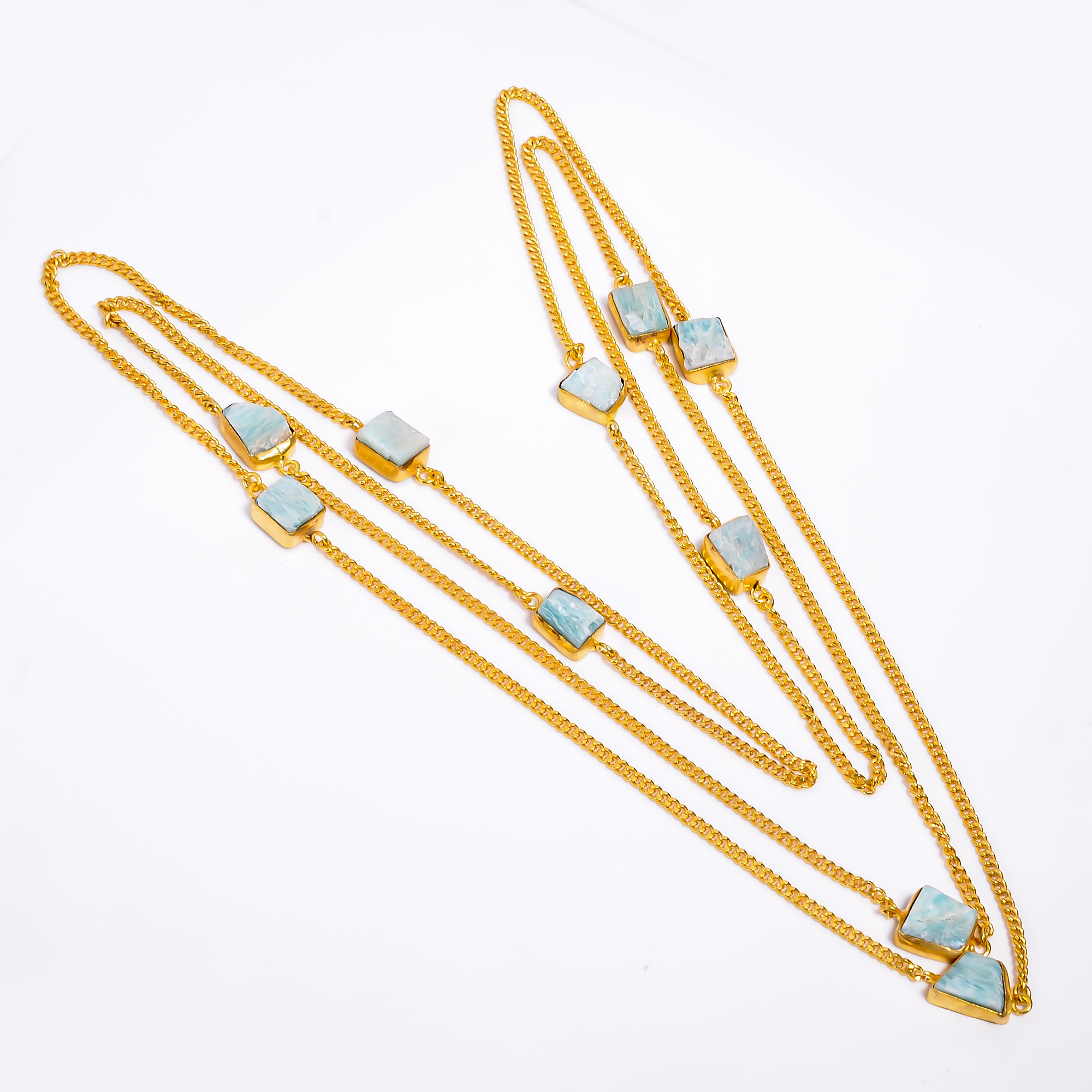 18K Gold Plated Necklace Natural Rough Amazonite Gemstone Necklace