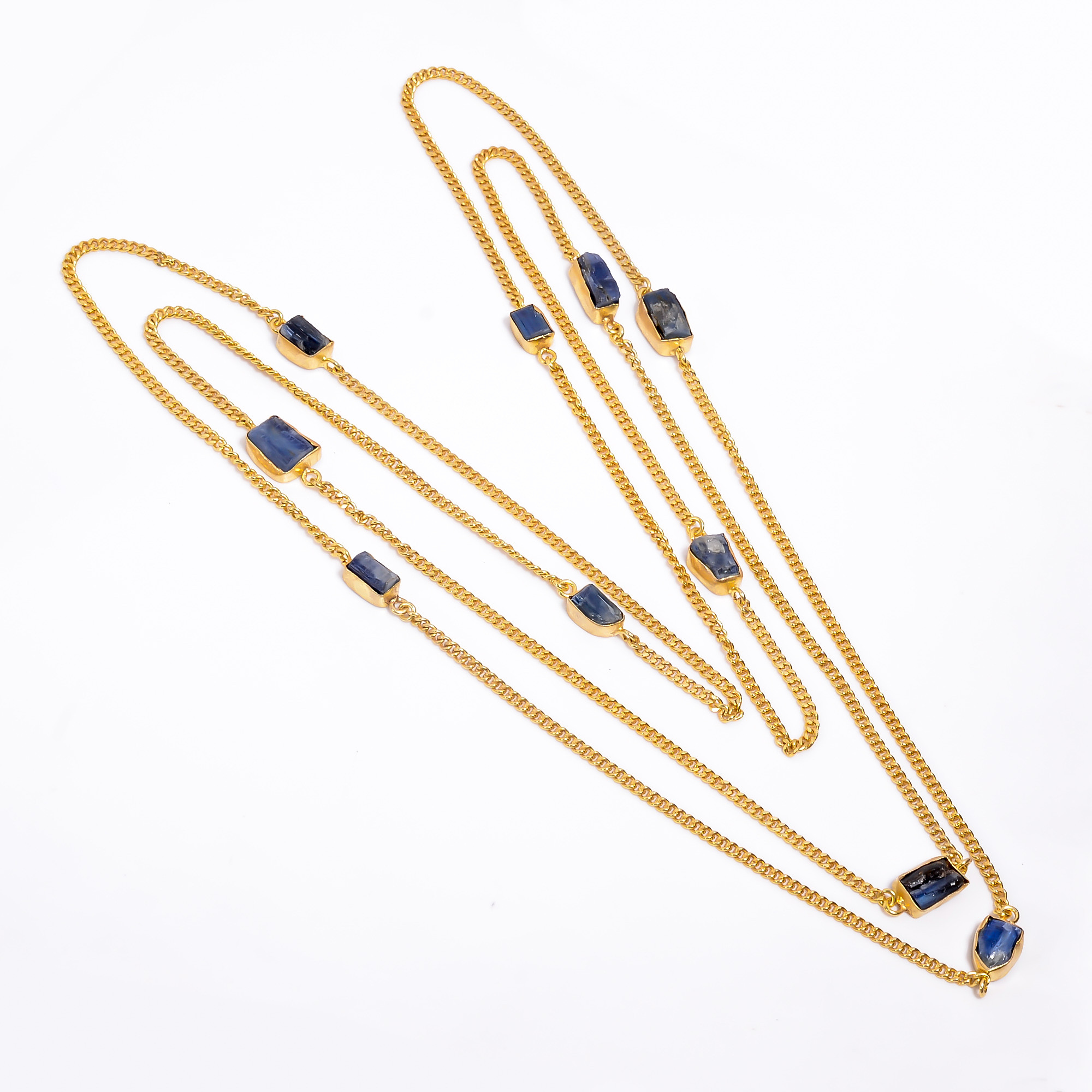 18K Gold Plated Necklace Natural Rough Blue Kyanite Gemstone Necklace