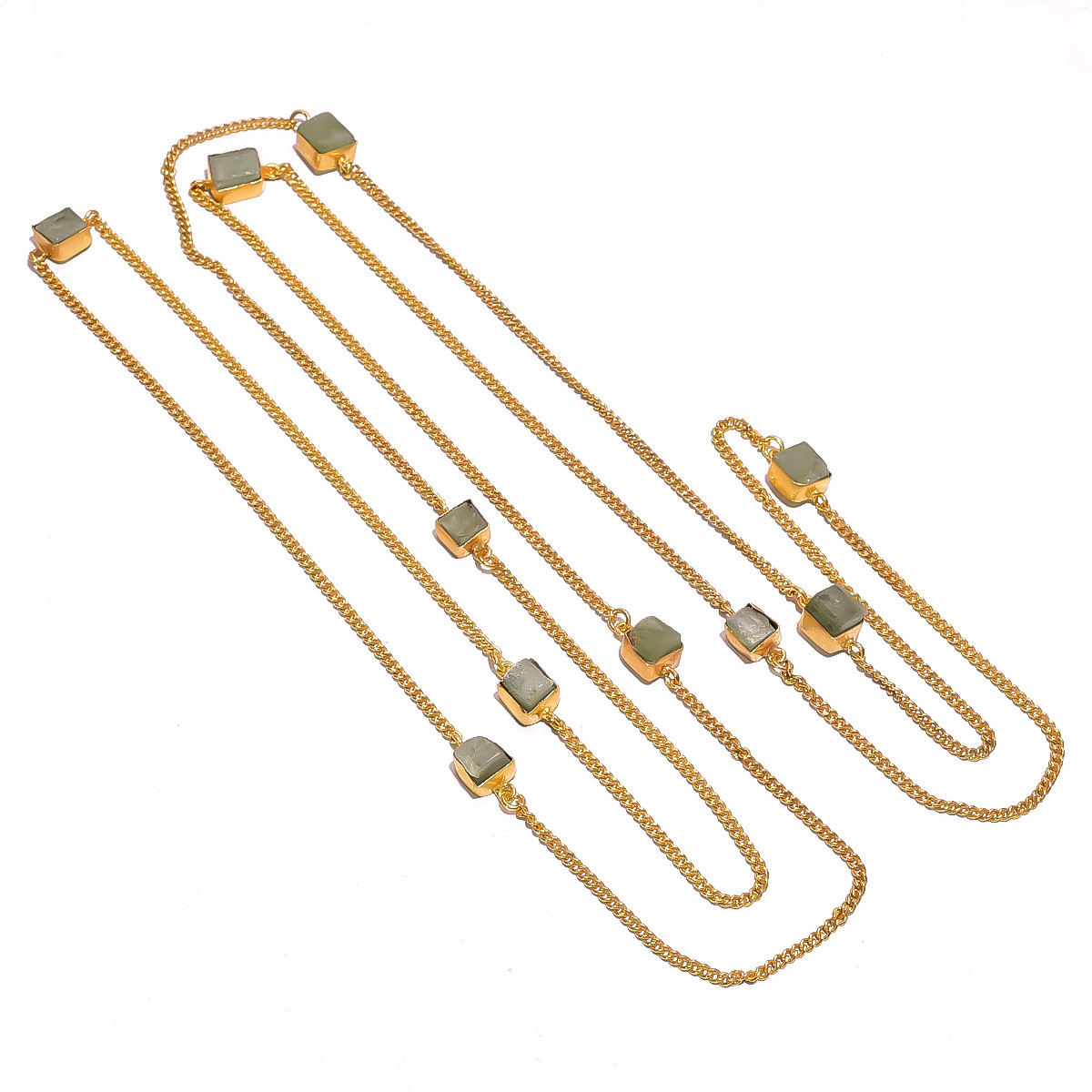 18K Gold Plated Necklace Natural Rough Green Kyanite Gemstone Necklace