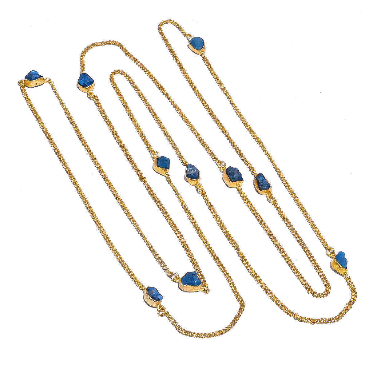 18K Gold Plated Necklace Natural Rough Neon Apatite Gemstone Necklace