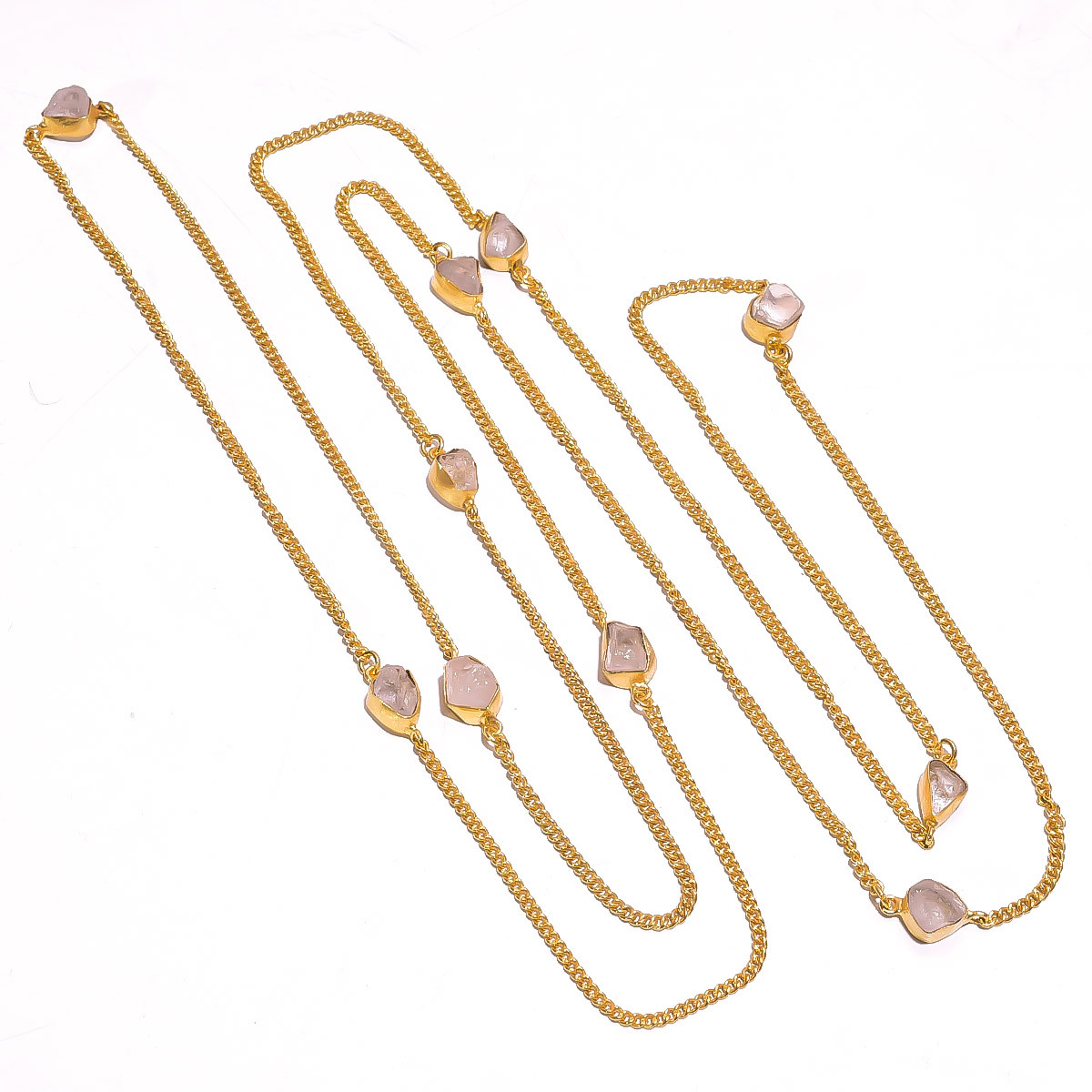 18K Gold Plated Necklace Natural Rough Rose Quartz Gemstone Necklace