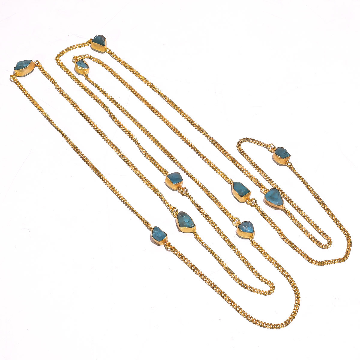 18K Gold Plated Necklace Natural Rough Sky Apatite Gemstone Necklace