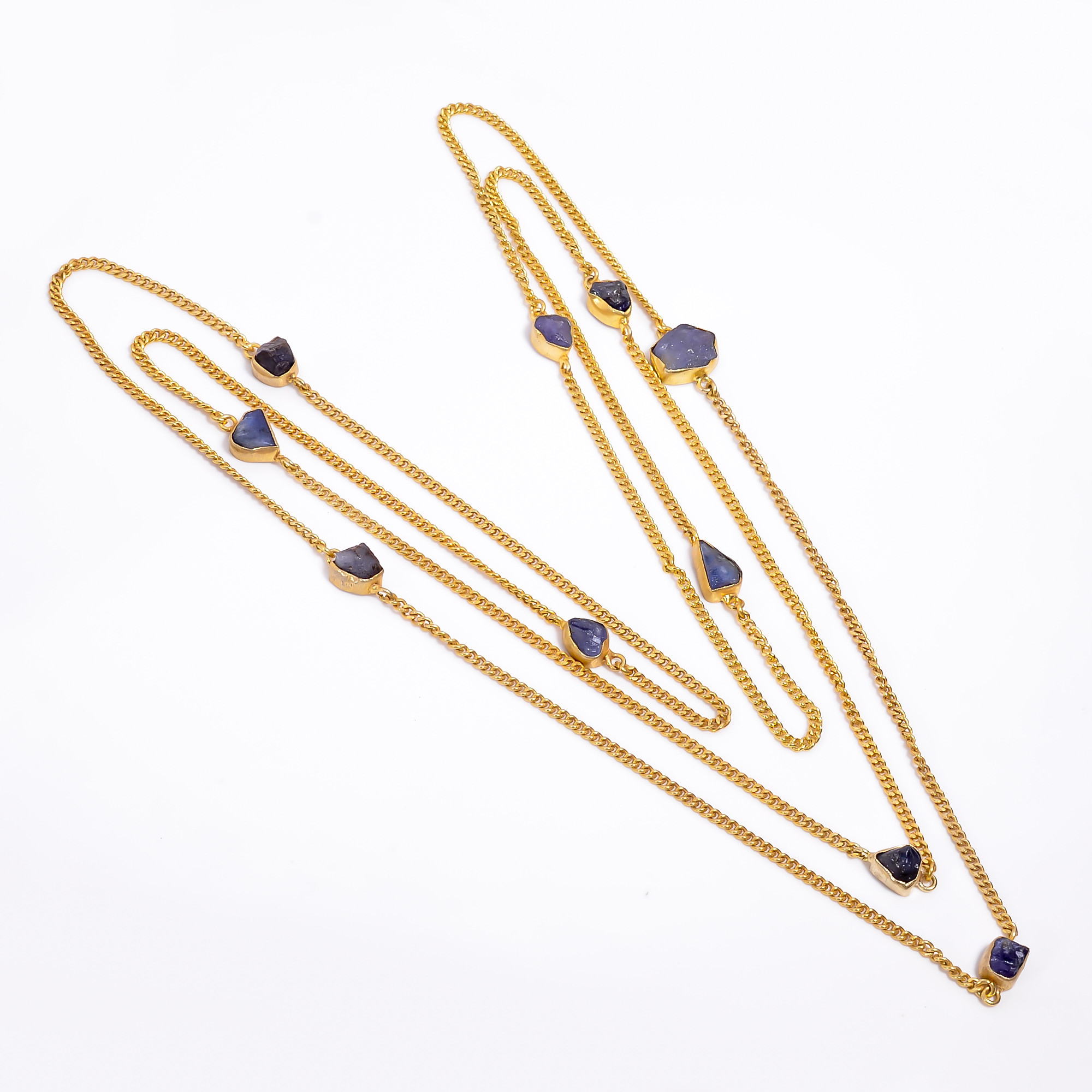18K Gold Plated Necklace Natural Rough Tanzanite Gemstone Necklace