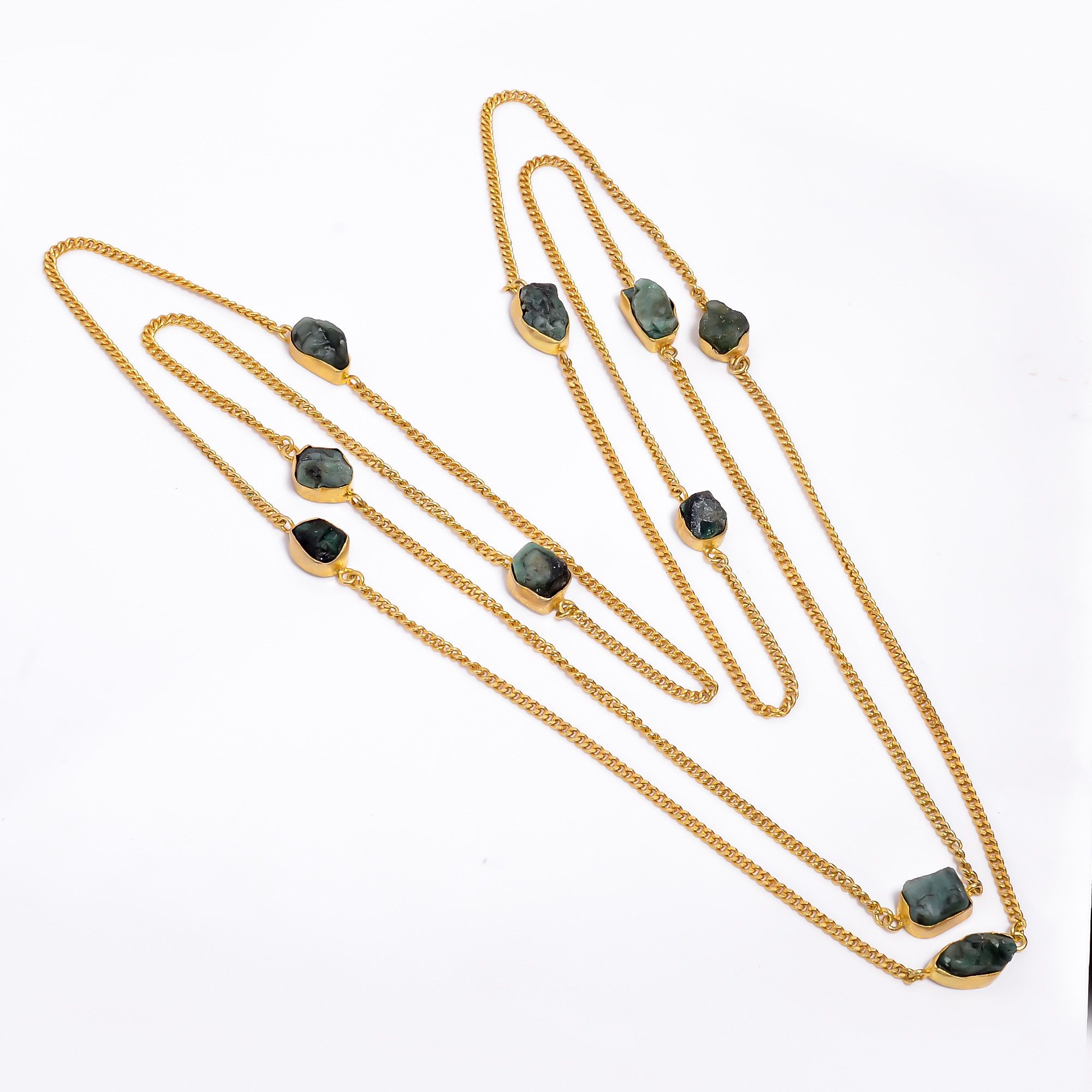 18K Gold Plated Necklace Natural Rough Emerald Gemstone Necklace