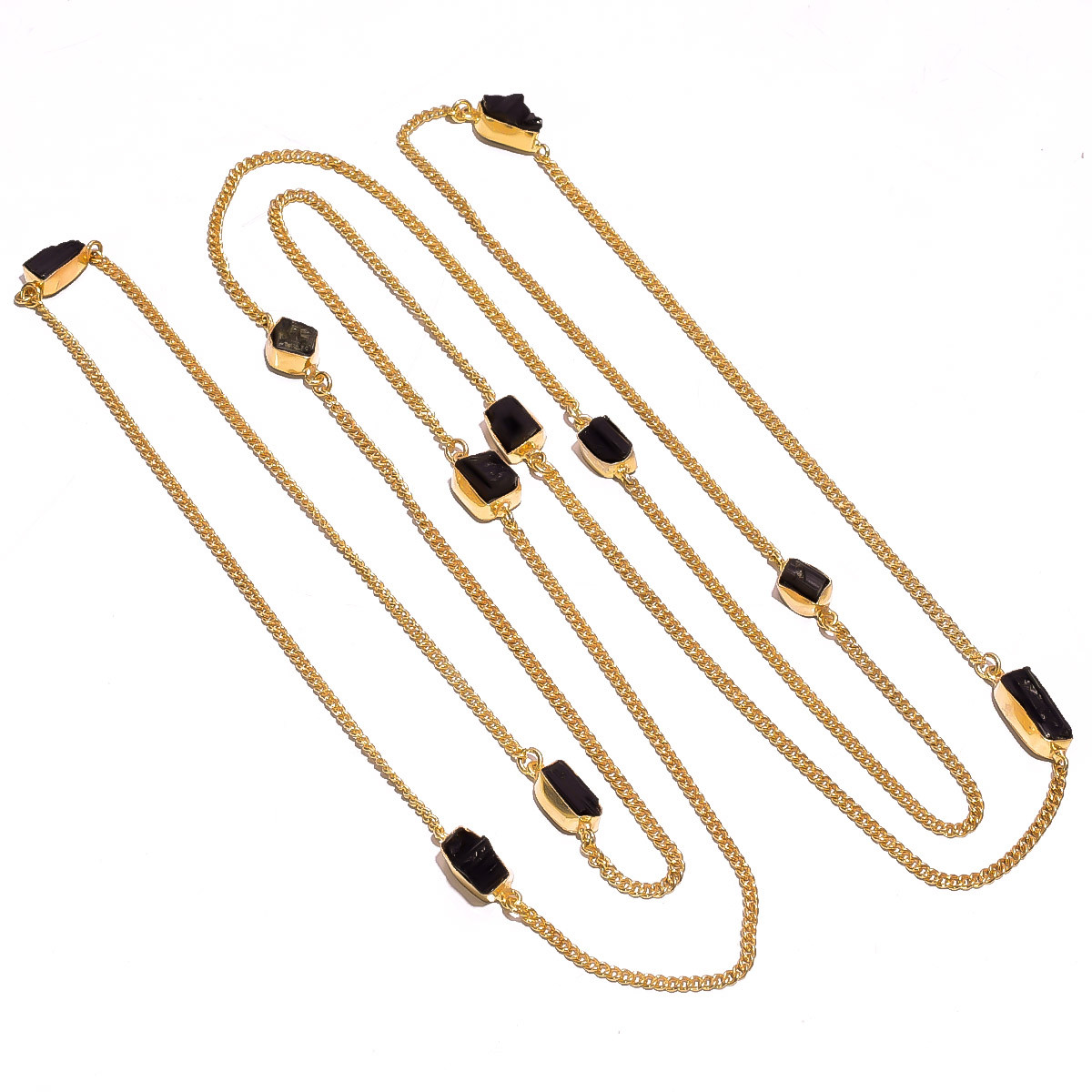 18K Gold Plated Necklace Natural Rough Black Tourmaline Gemstone Necklace