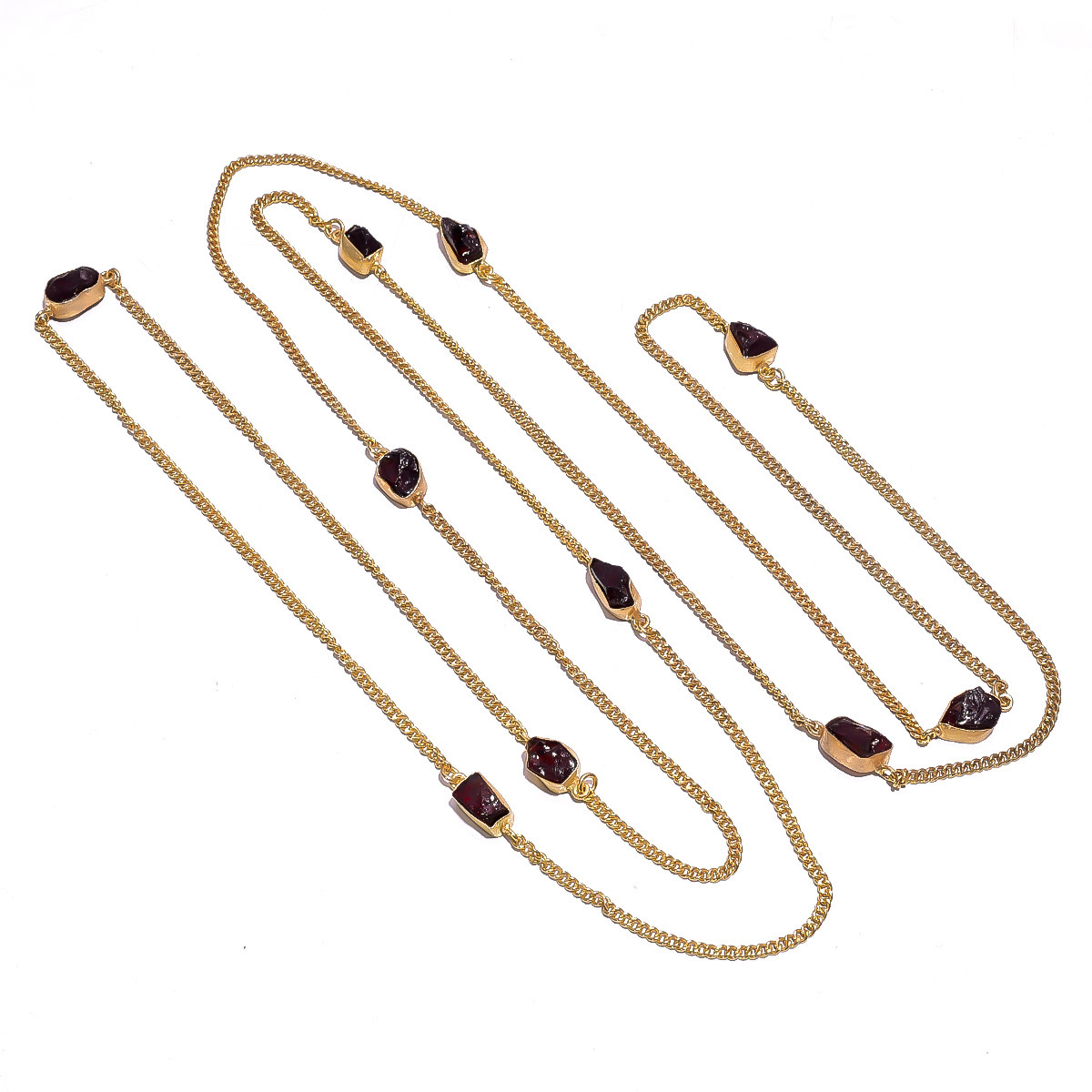 18K Gold Plated Necklace Natural Rough Garnet Gemstone Necklace