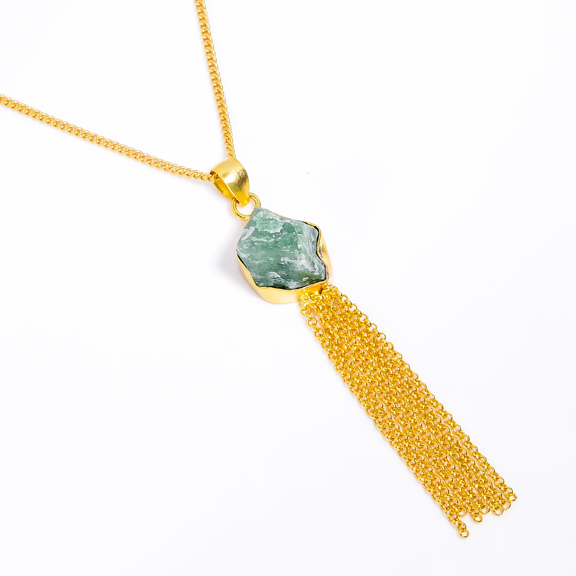 18K Gold Plated Brass Necklace Natural Raw Emerald Gemstone Necklace